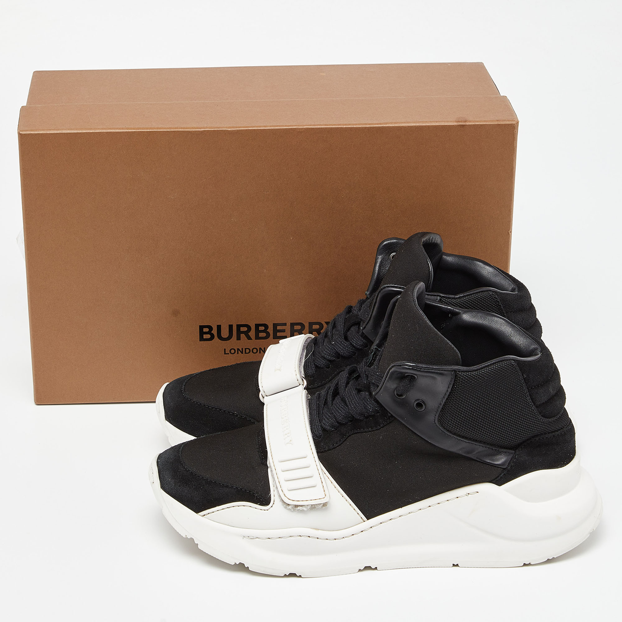 Burberry Black Neoprene And Suede Ramsey Sneakers Size 38
