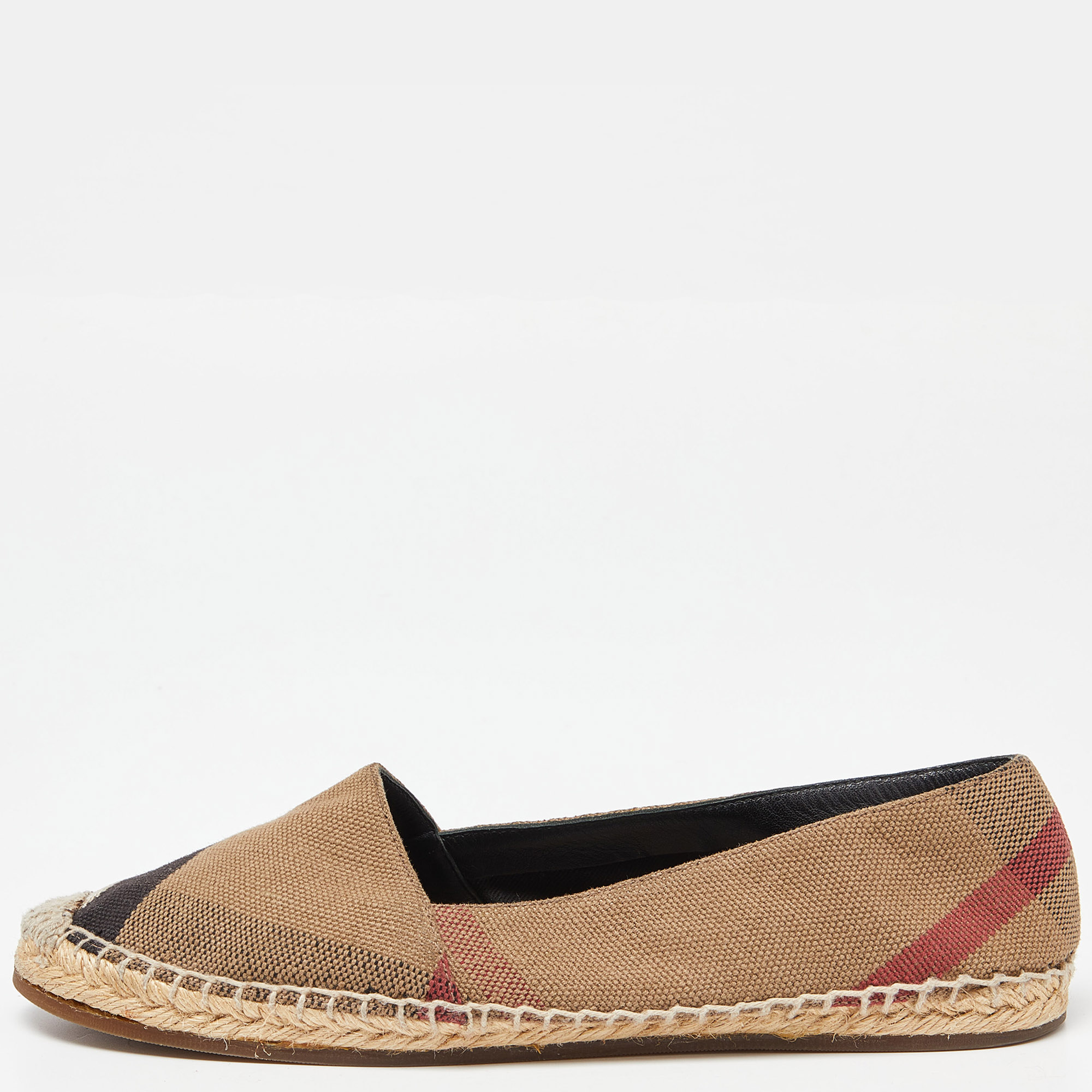 Burberry Brown House Check Canvas Espadrille Flats Size 37