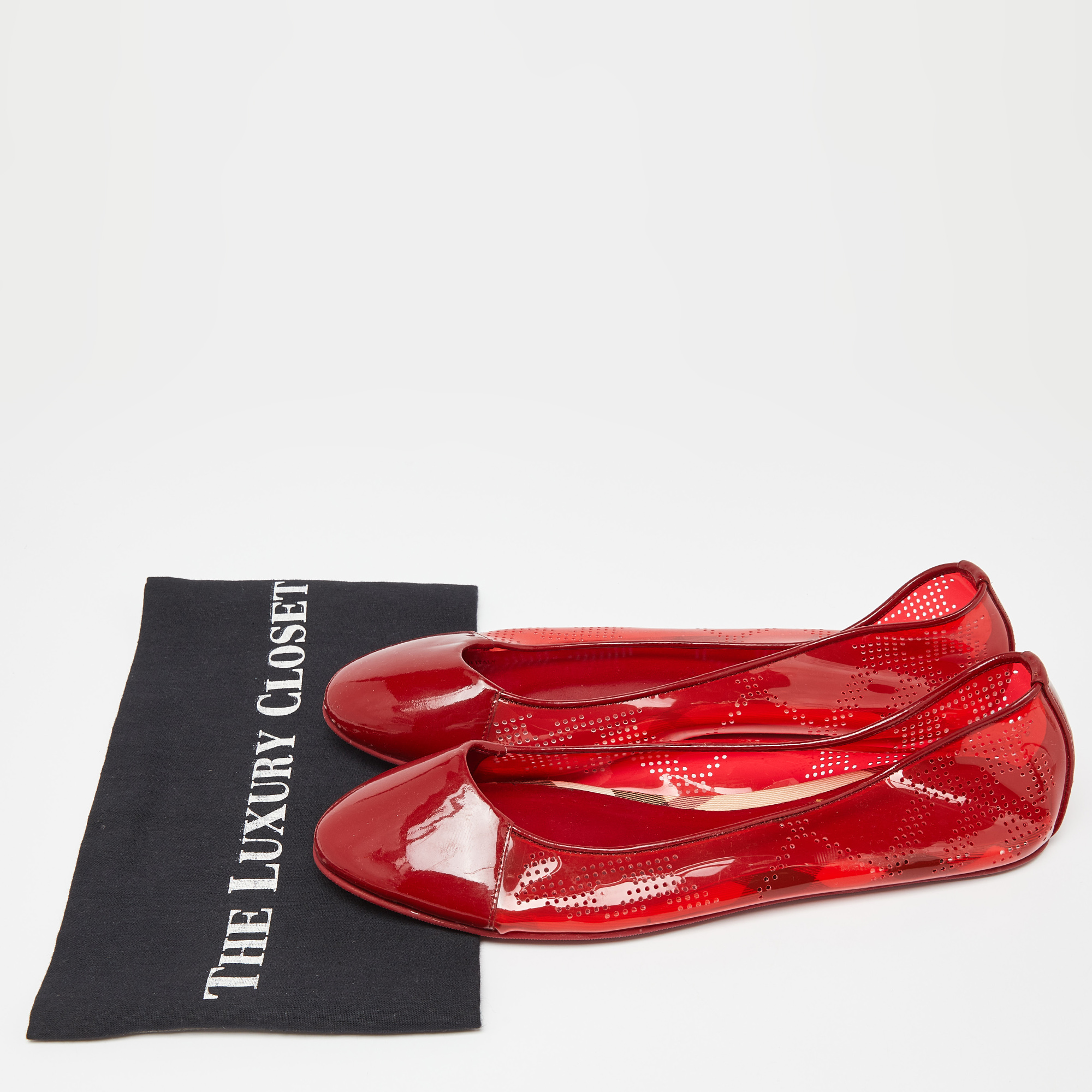 Burberry Red PVC And Patent Cap Toe Ballet Flats Size 41