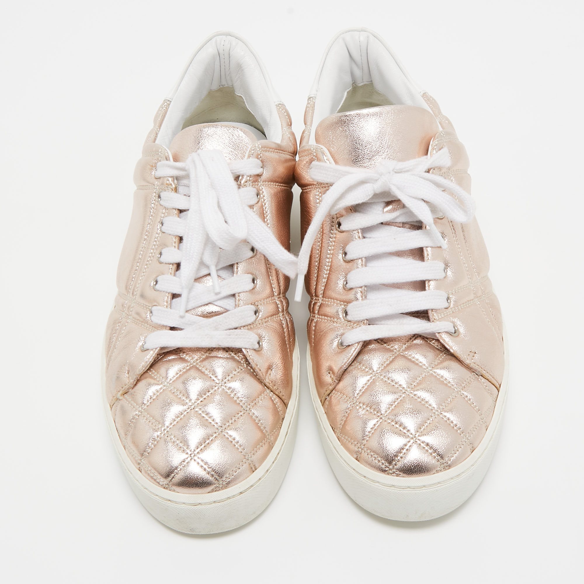 Burberry Metallic Pink Quilted Leather Westford Low Top Sneakers Size 39