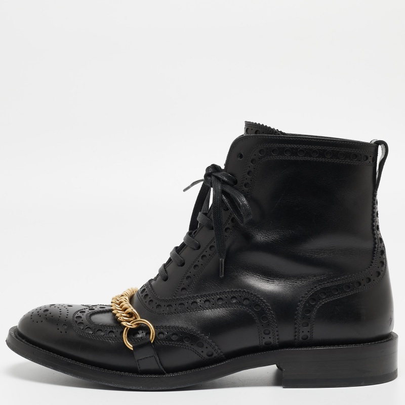 Burberry Black Brogue Leather Barksby Chain Detail Ankle Boots Size 40