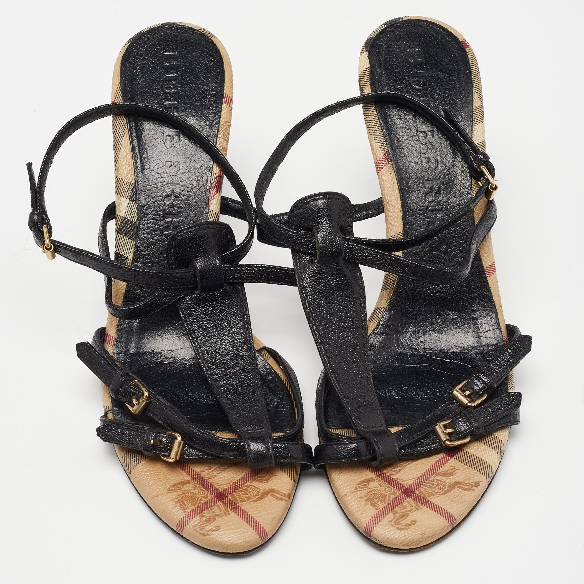 Burberry Black Leather T-Bar Ankle Strap Sandals Size 39