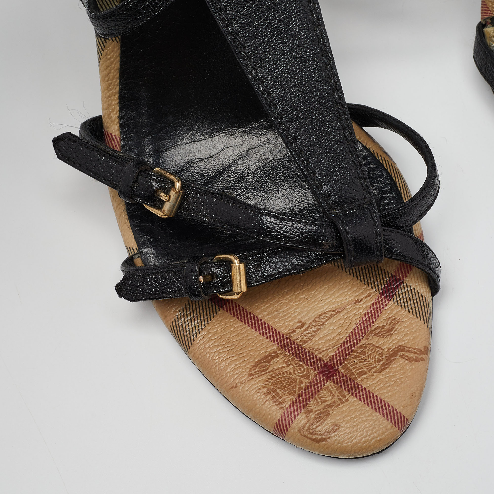 Burberry Black Leather T-Bar Ankle Strap Sandals Size 39