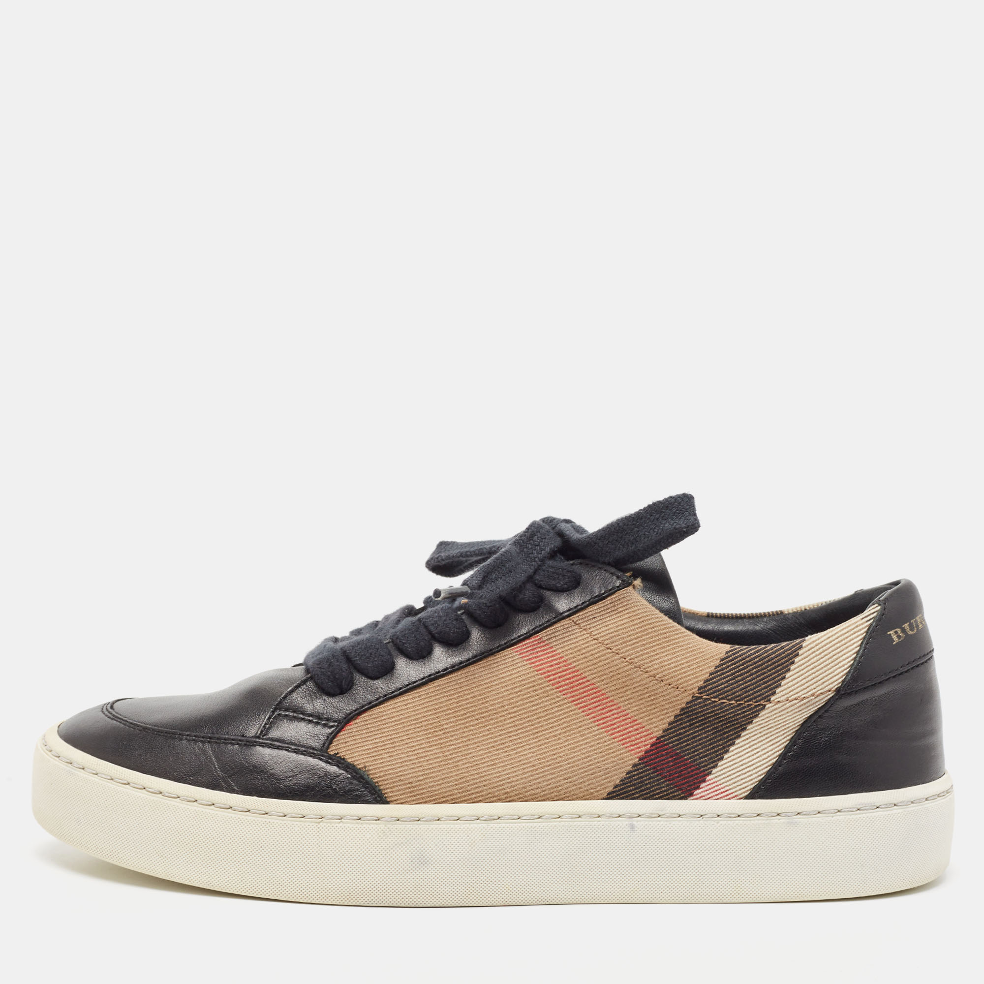 Burberry Black/Beige Nova Check Canvas And Leather Low Top Sneakers Size 36
