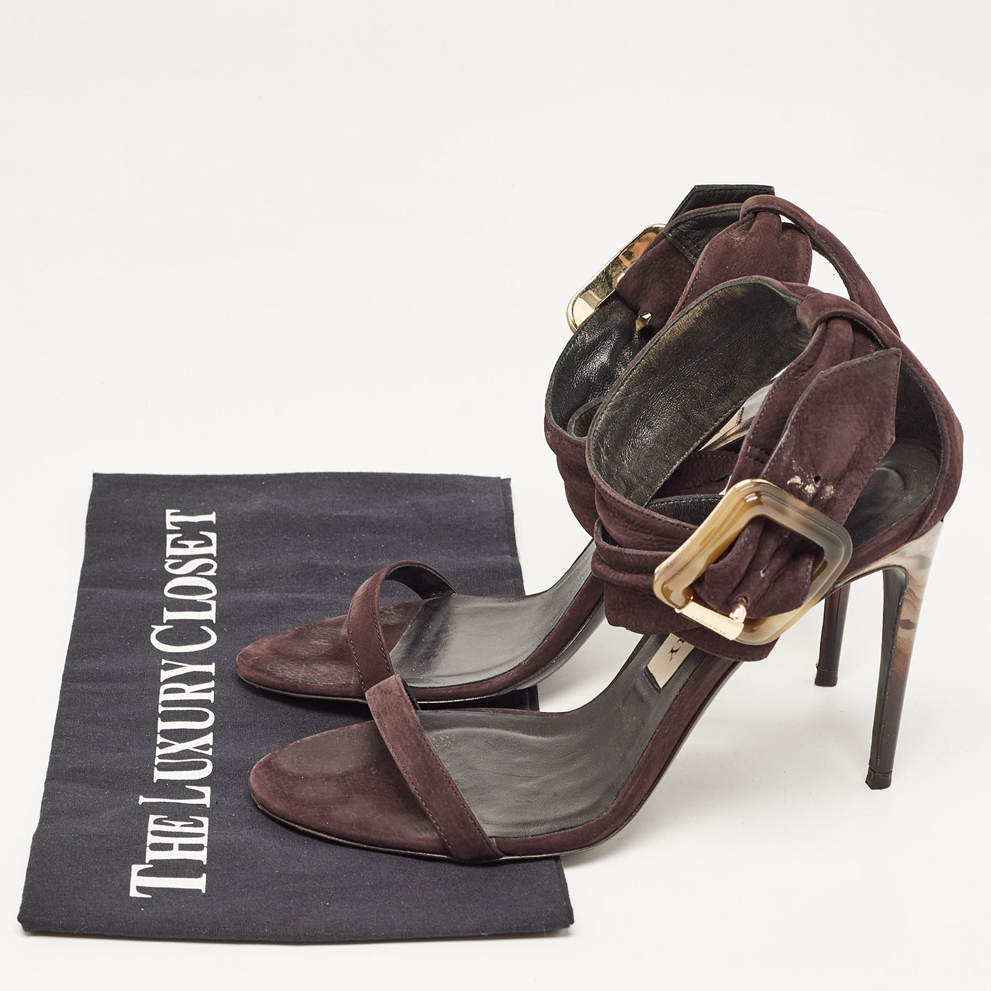 Burberry Purple Suede Buckle Ankle Wrap Sandals Size 37