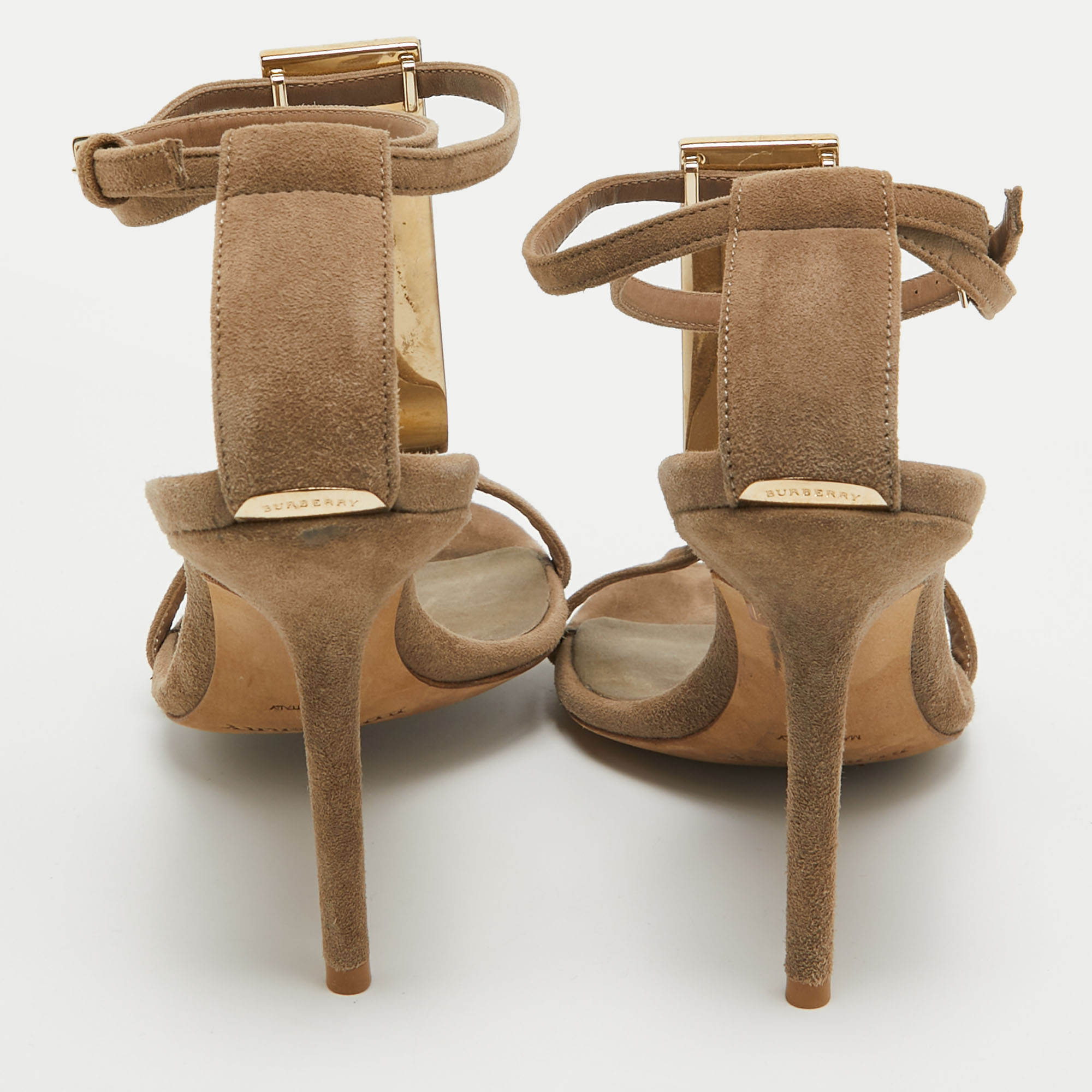 Burberry Beige Suede Embellished Ankle Strap Sandals Size 37