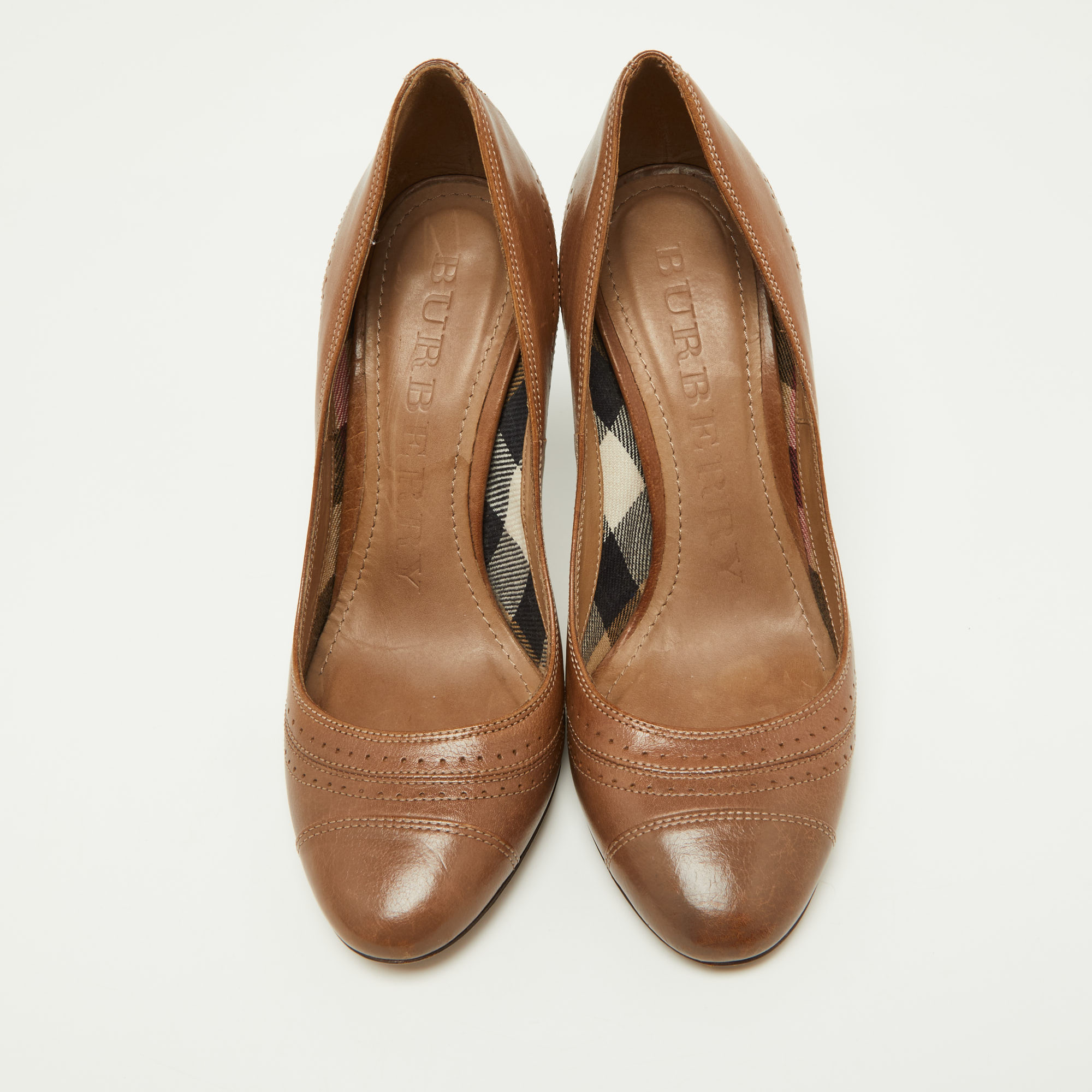 Burberry Brown Leather Round Toe Pumps Size 36