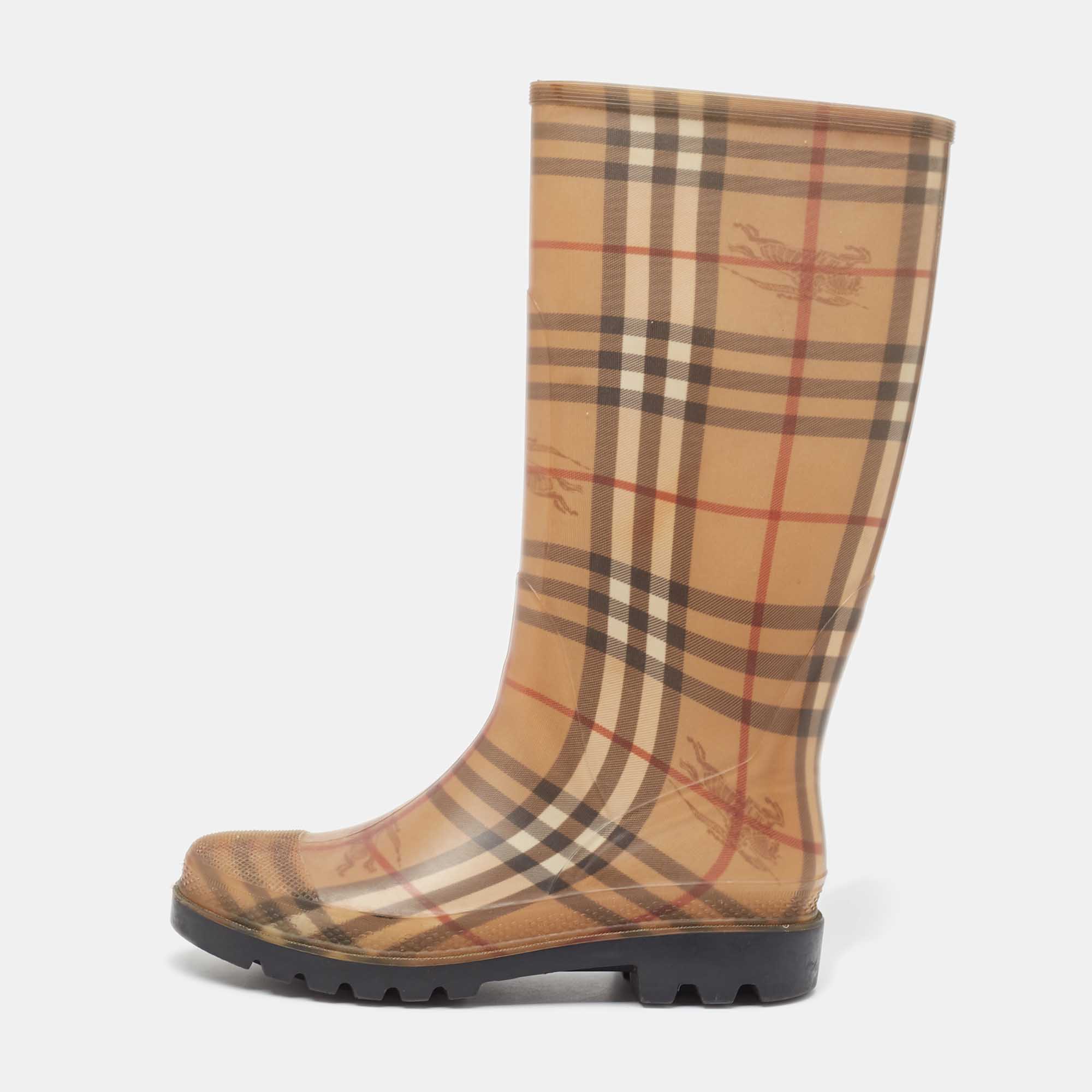 Burberry beige house check rubber rain boots size 40