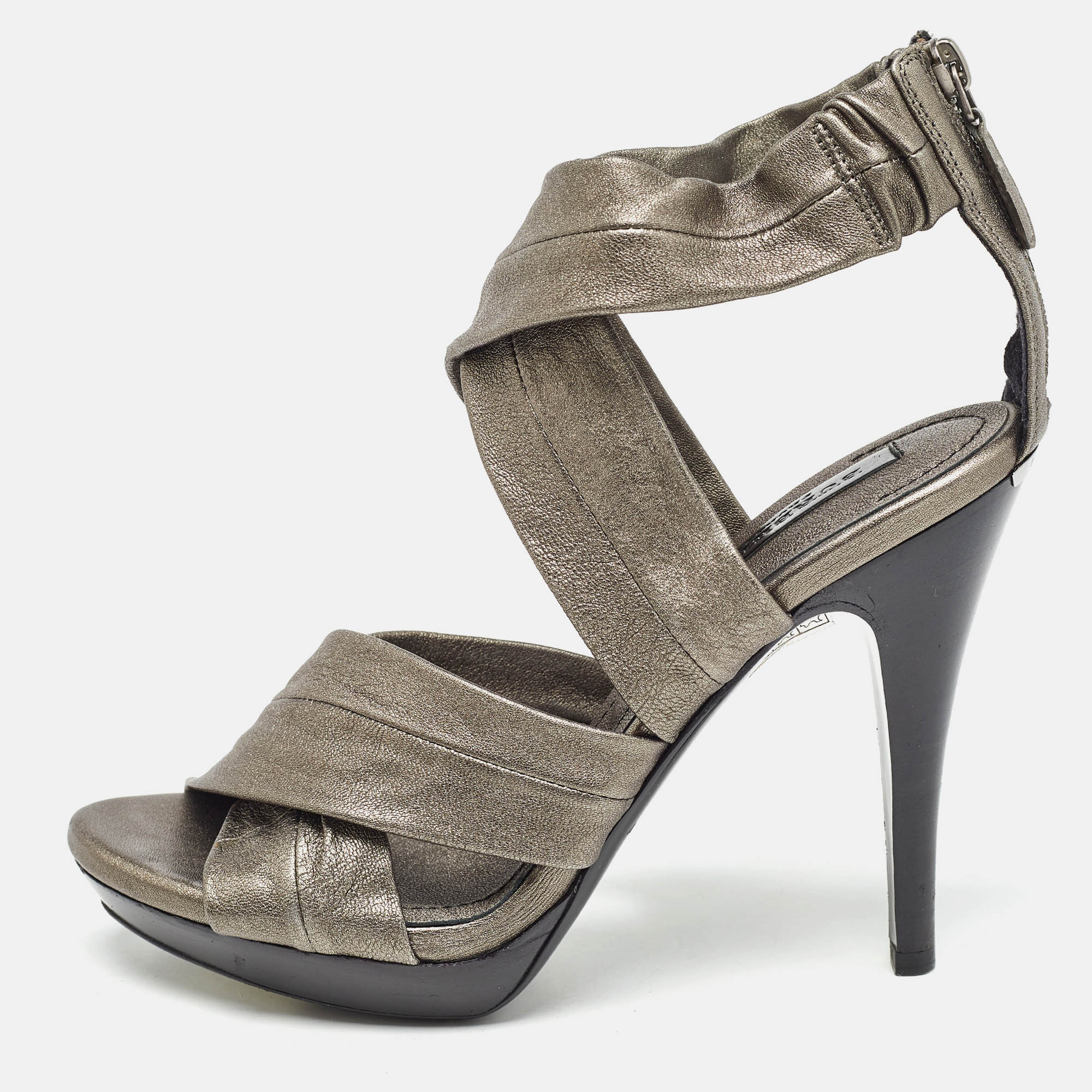 Burberry grey leather platform ankle wrap sandals size 39