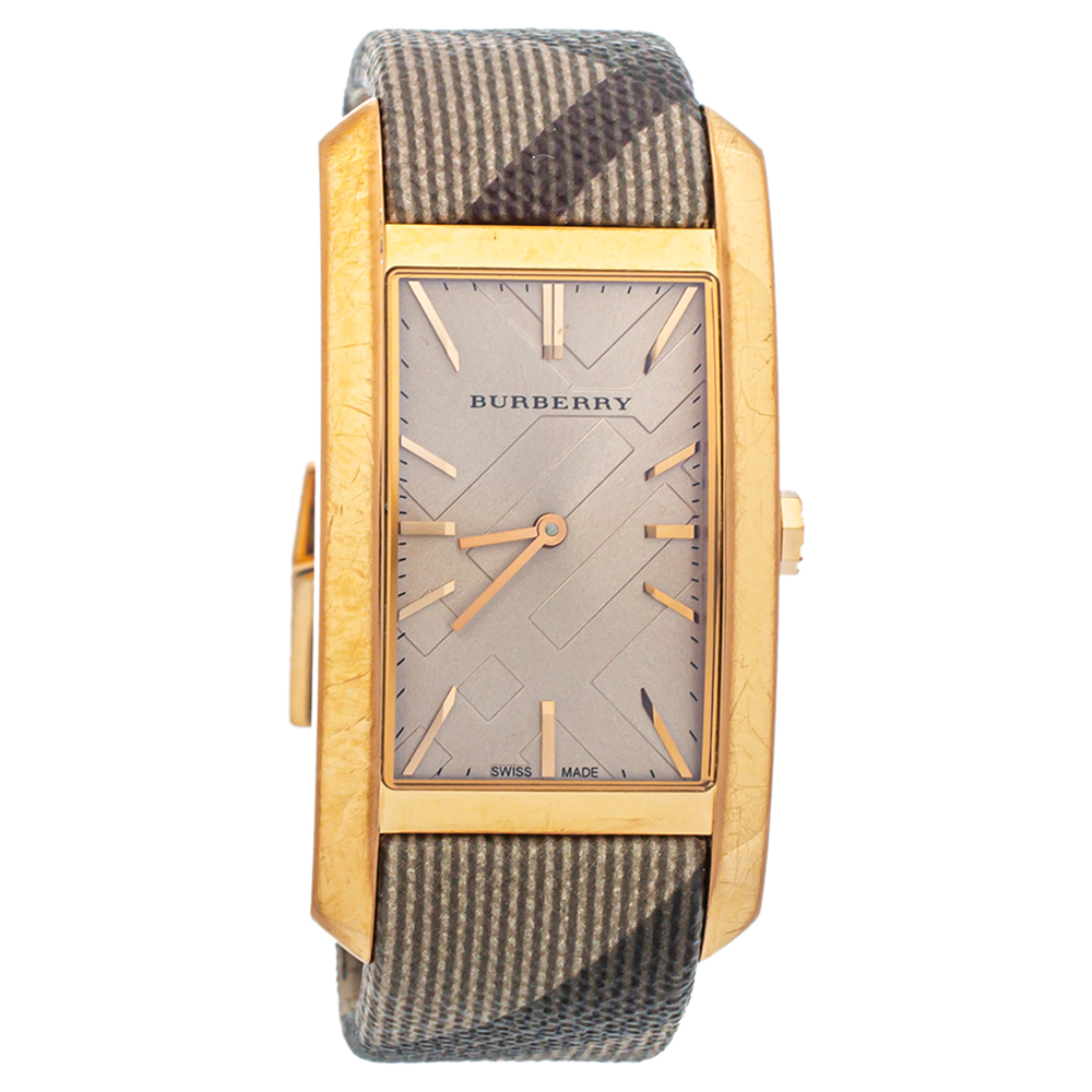 Burberry Rose Gold Tone Stainless Steel Leather Pioneer BU9408 Women's Wristwatch 25mm