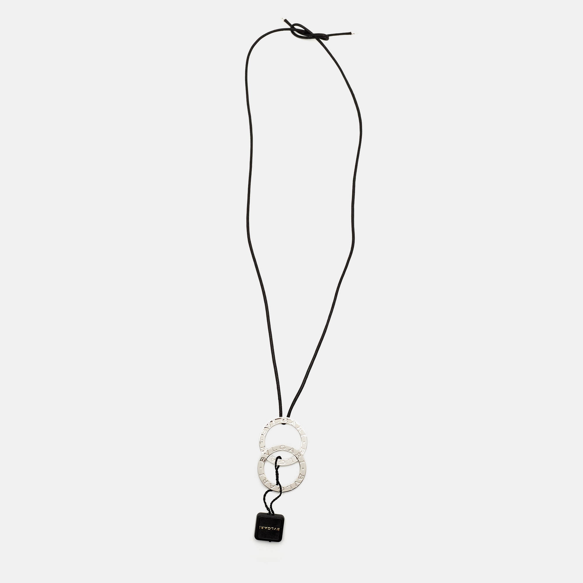 Bvlgari Fortuna Grande Sterling Silver Pendant Black Cord Necklace