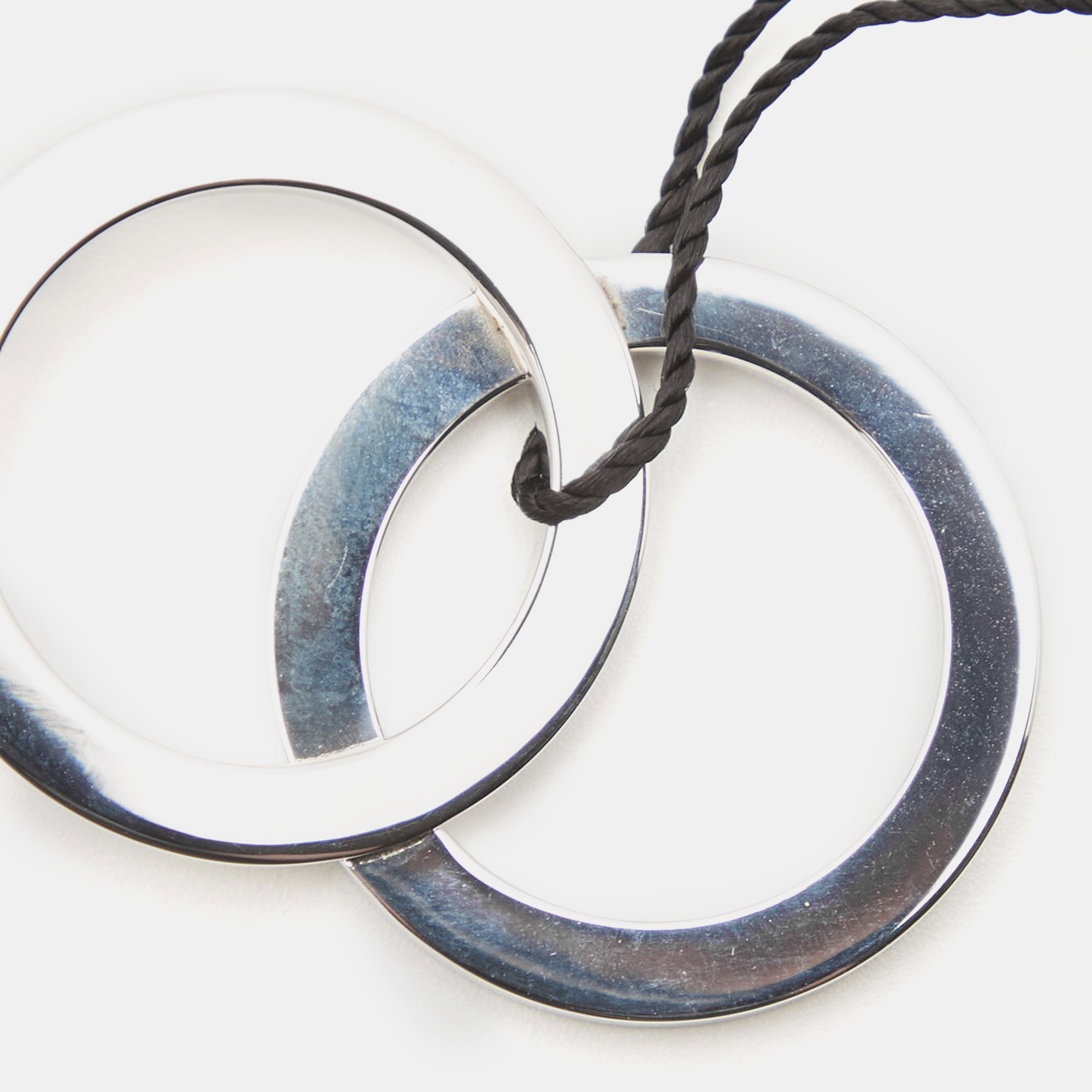 Bvlgari Fortuna Grande Sterling Silver Pendant Black Cord Necklace