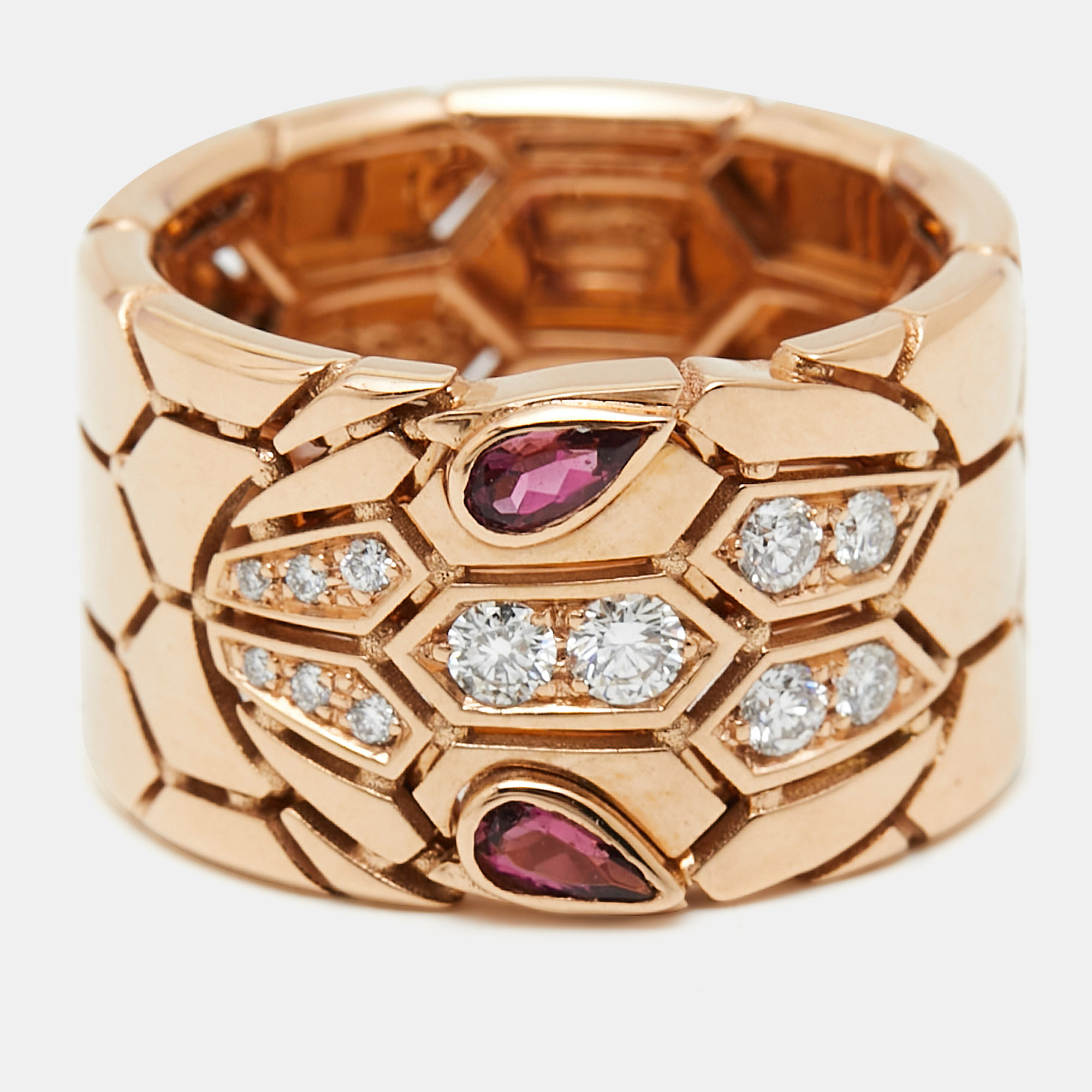 

Bvlgari Serpenti Seduttori Rubellite Diamond 18k Rose Gold Band Ring Size
