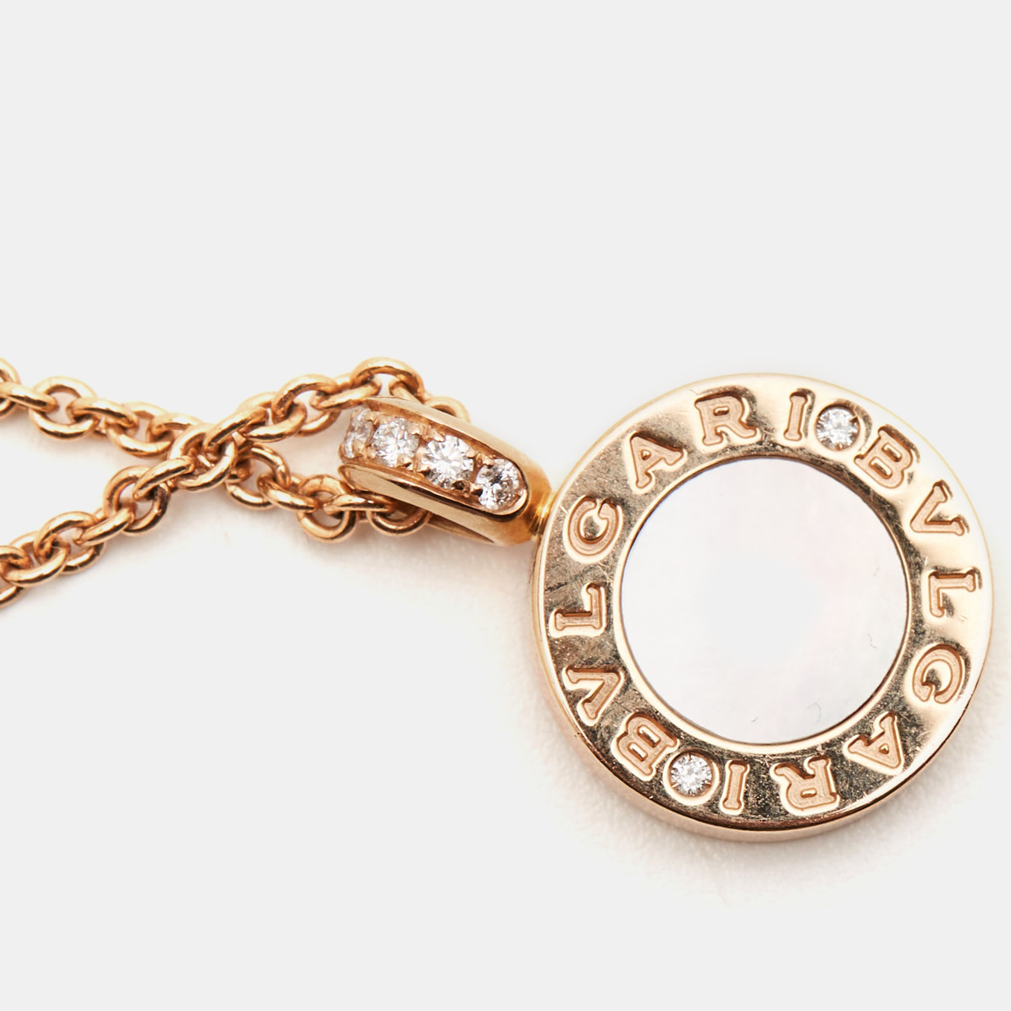Bvlgari Bvlgari Bvlgari Diamonds Carnelian Mother Of Pearl 18k Rose Gold Necklace