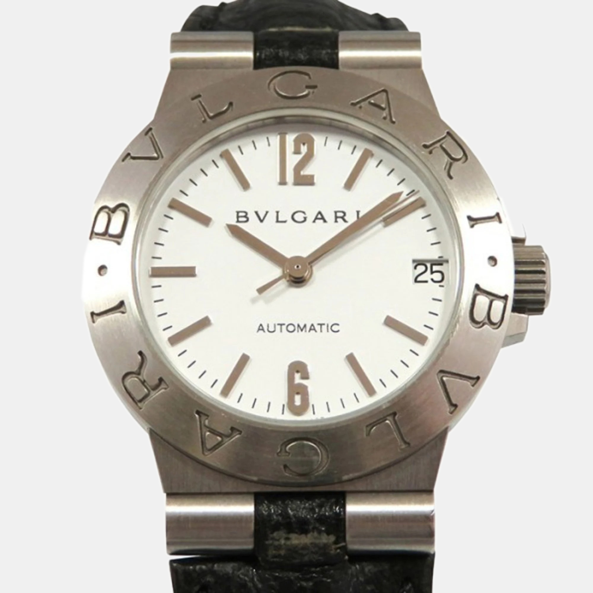 Bvlgari White Stainless Steel Diagono LCV29WSLD Automatic Women's Wristwatch 29 Mm