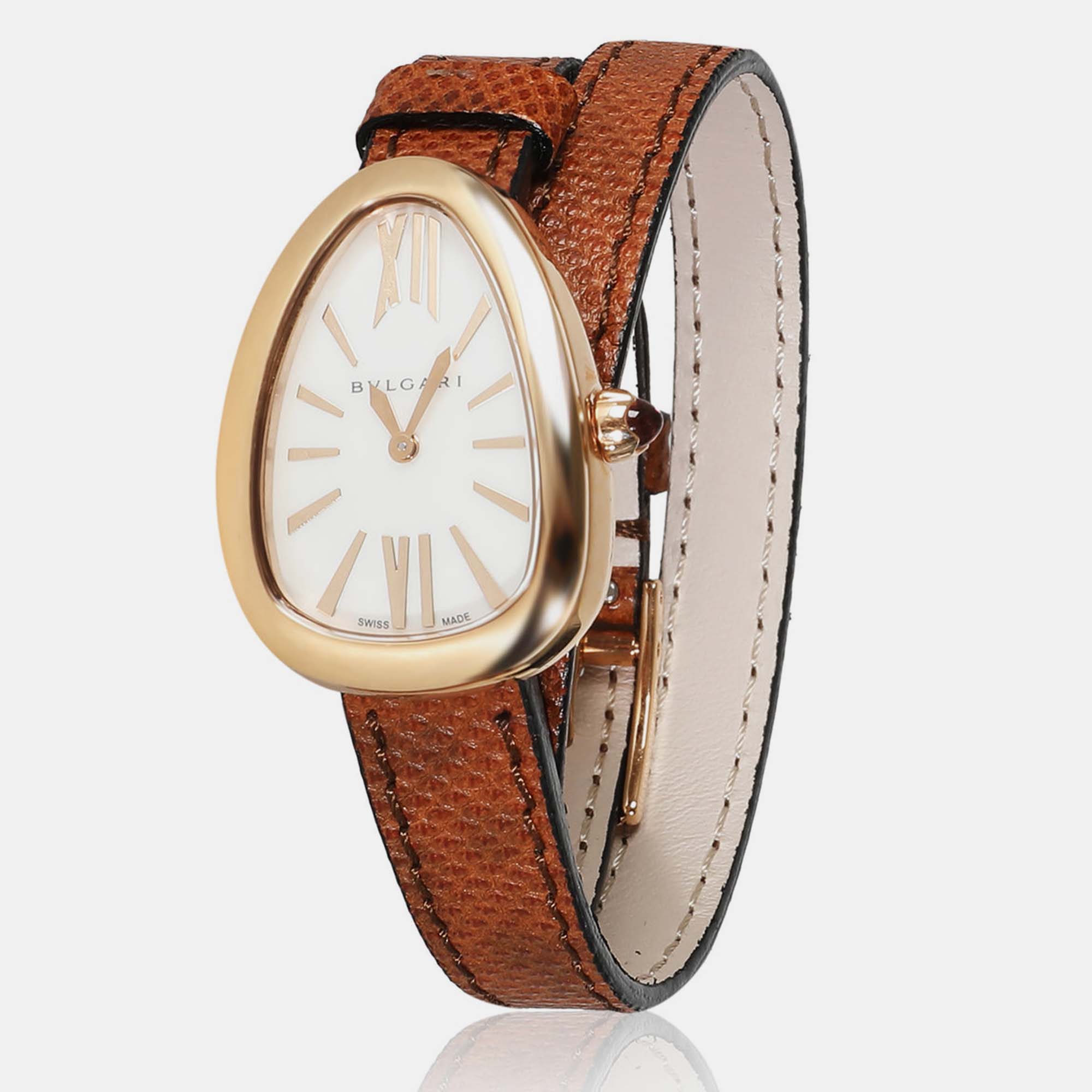 

Bvlgari White 18k Rose Gold Mother of Pearl Serpenti Quartz Women's Wristwatch 22.5 mm