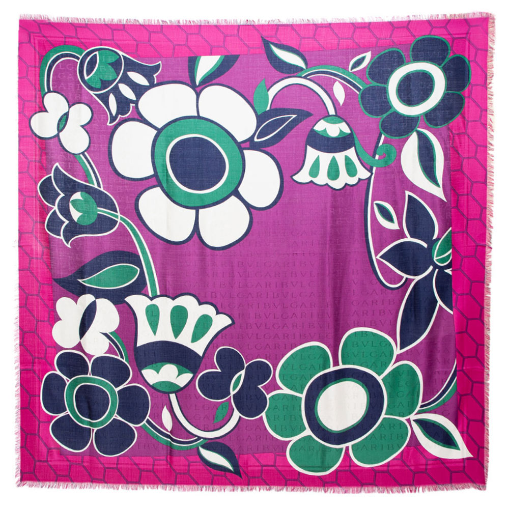 Image of Bvlgari Multicolor Floral Print Silk Scarf