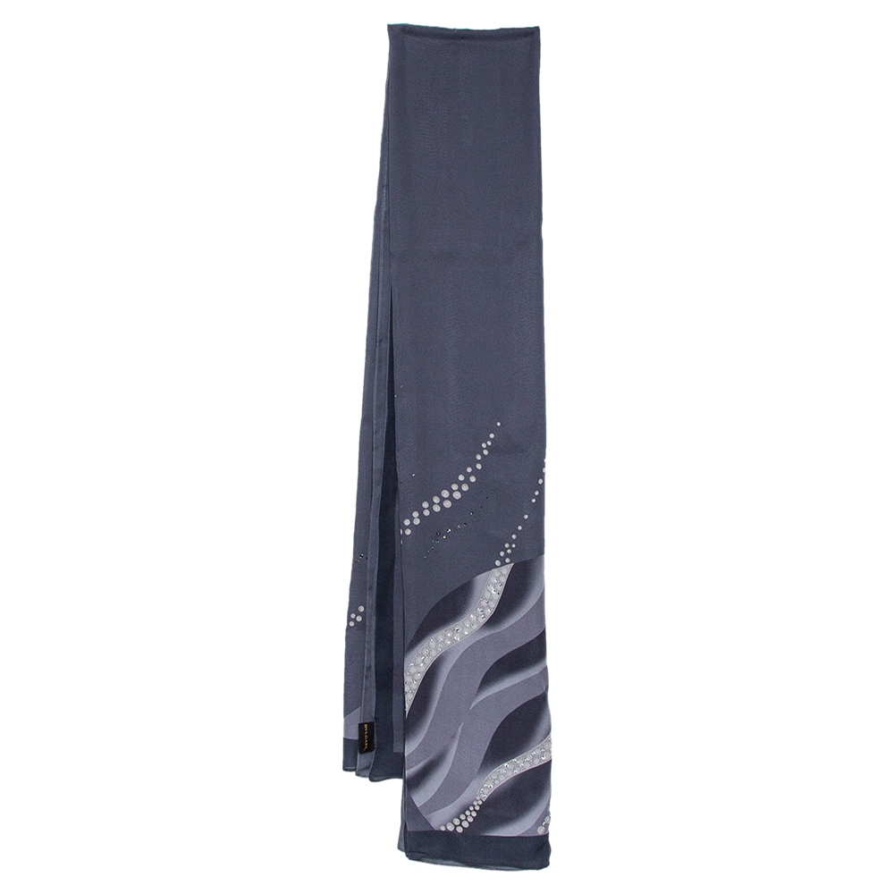 Bvlgari Grey Crystal Embellished Wave Print Layered Silk Stole