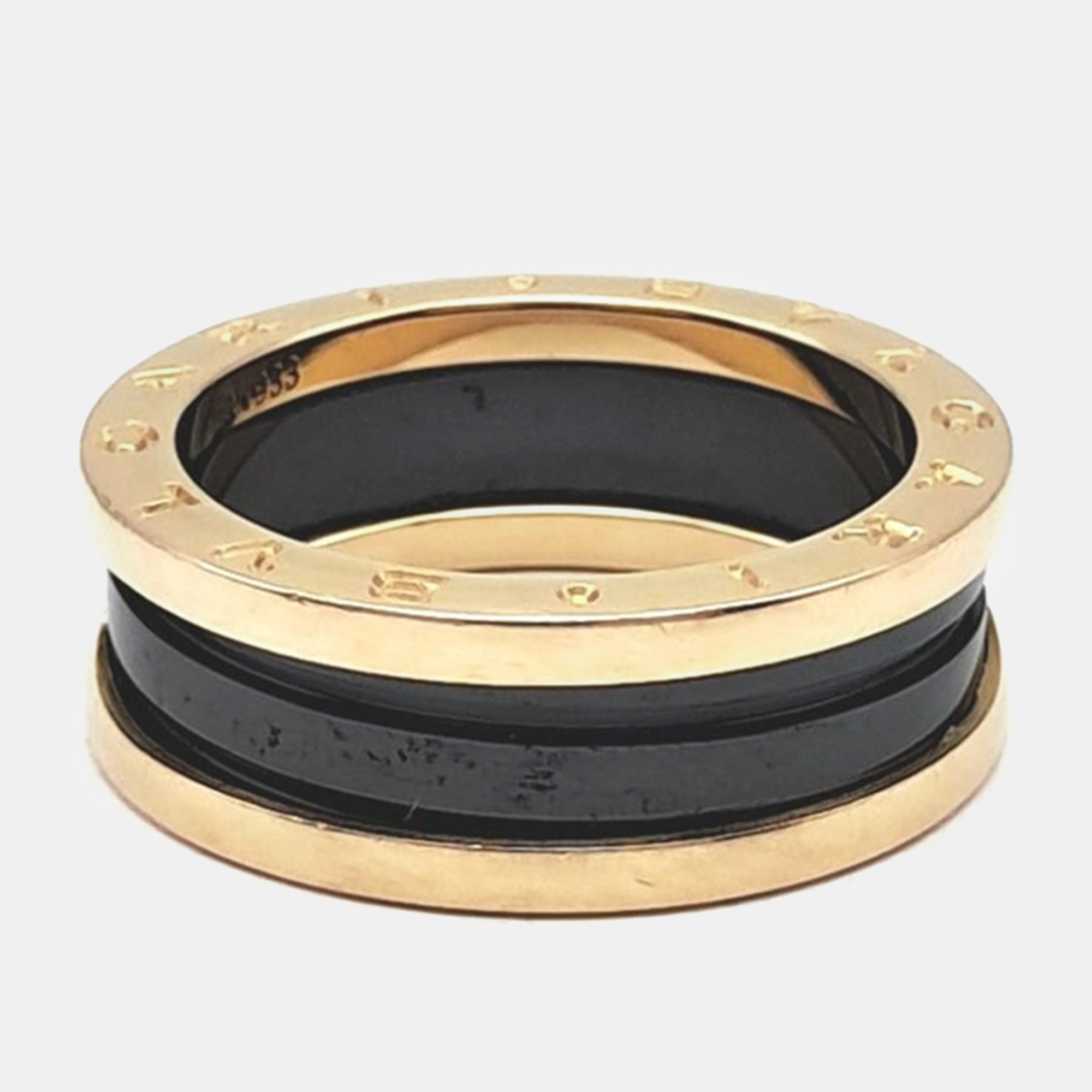 Bvlgari 18K Yellow Gold B.zero1 Ceramic Ring EU 61