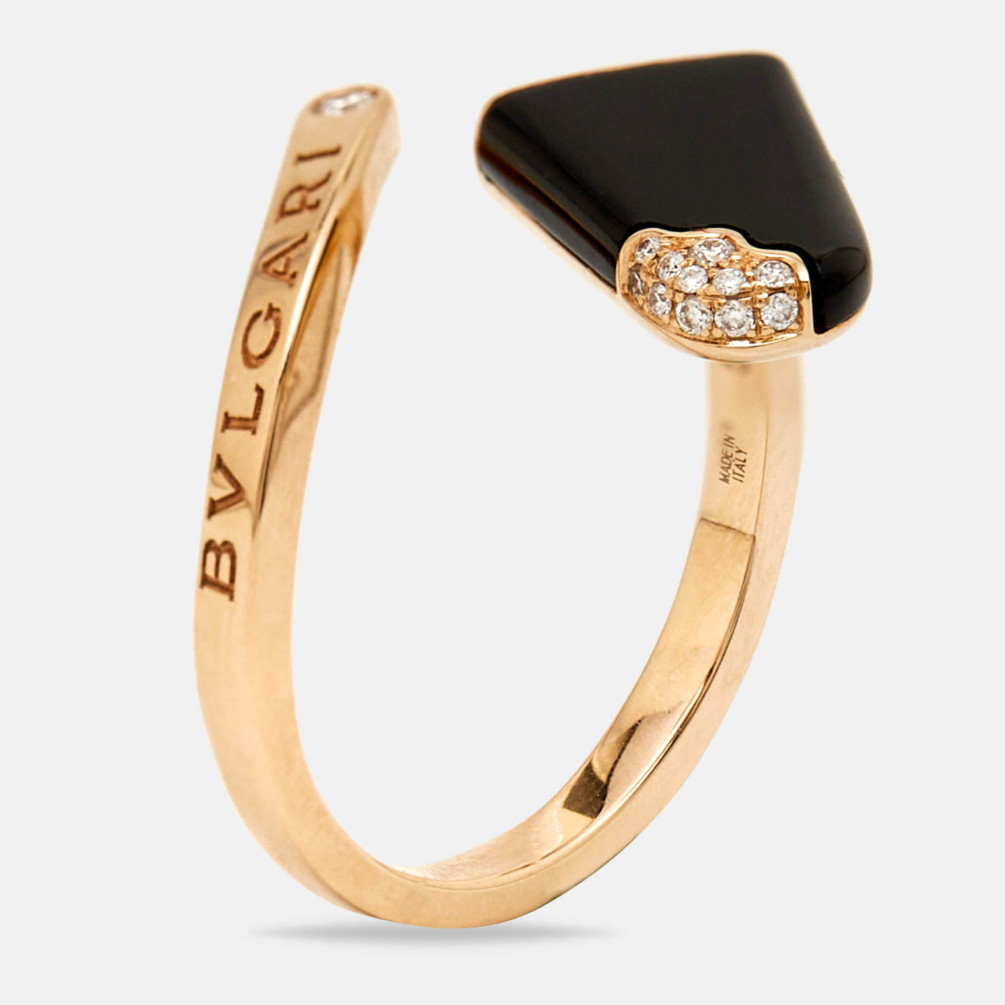 Bvlgari gelati onyx diamond 18k rose gold ring size 56