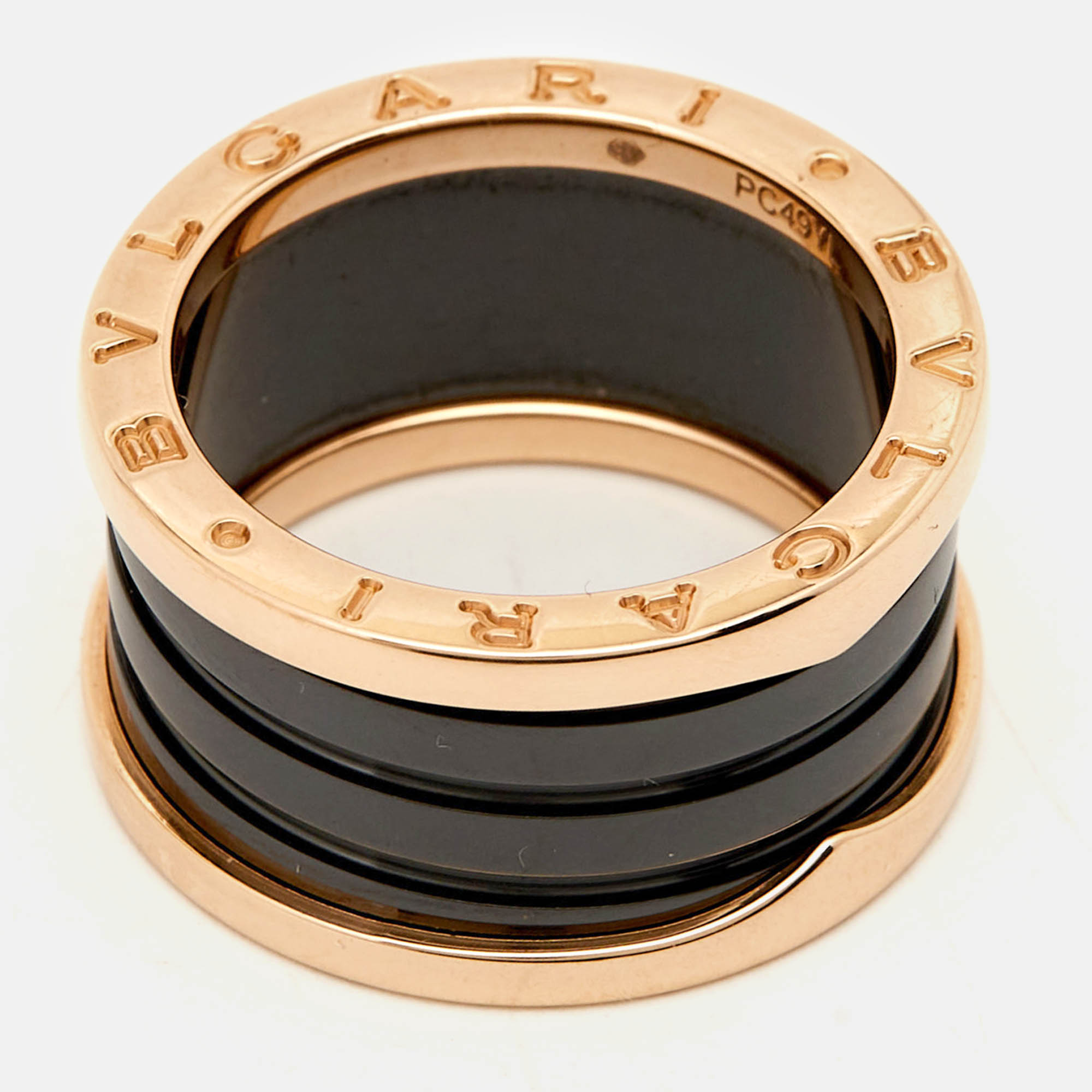 Bvlgari B.Zero1 Black Ceramic 18k Rose Gold 4 Band Ring Size 56