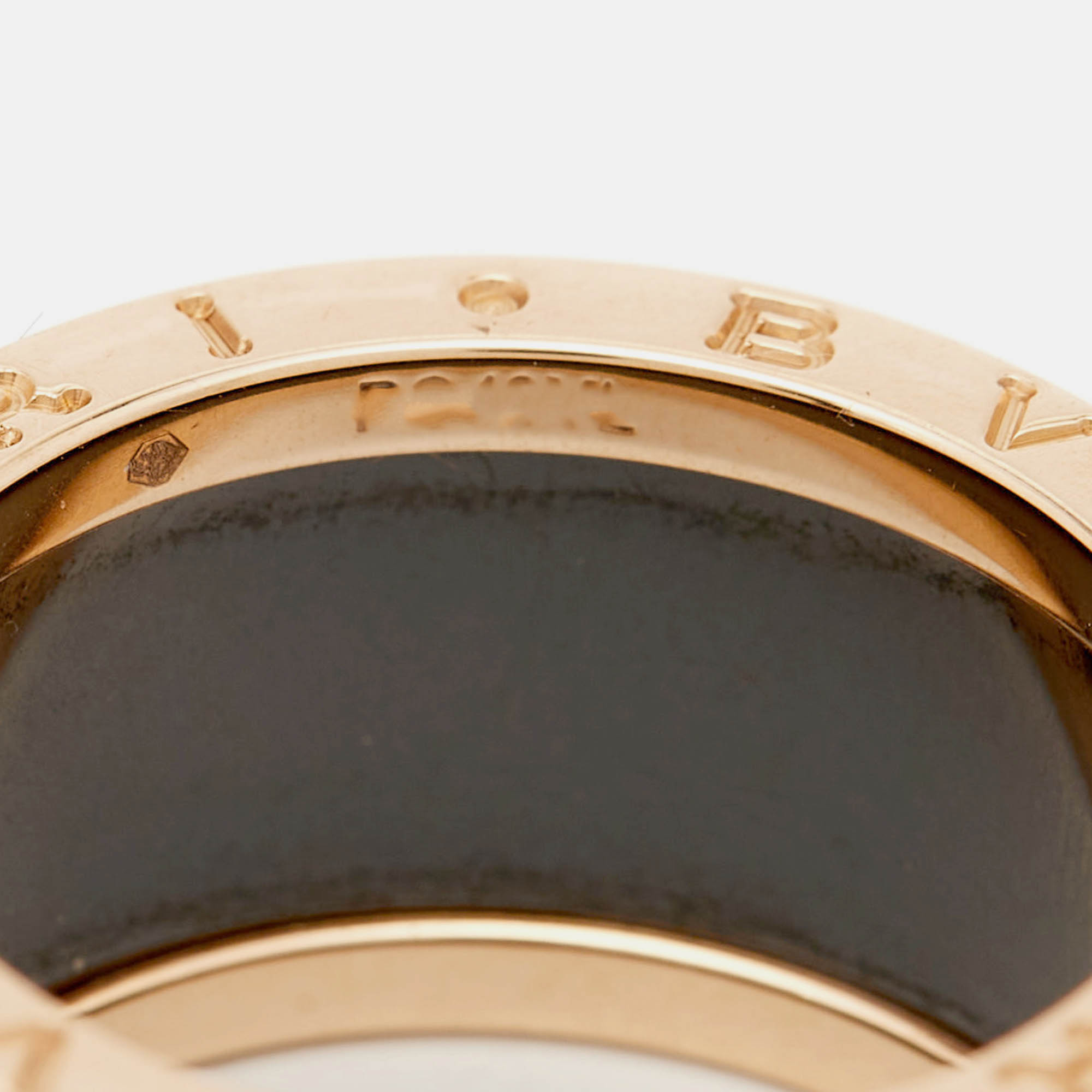 Bvlgari B.Zero1 Black Ceramic 18k Rose Gold 4 Band Ring Size 56