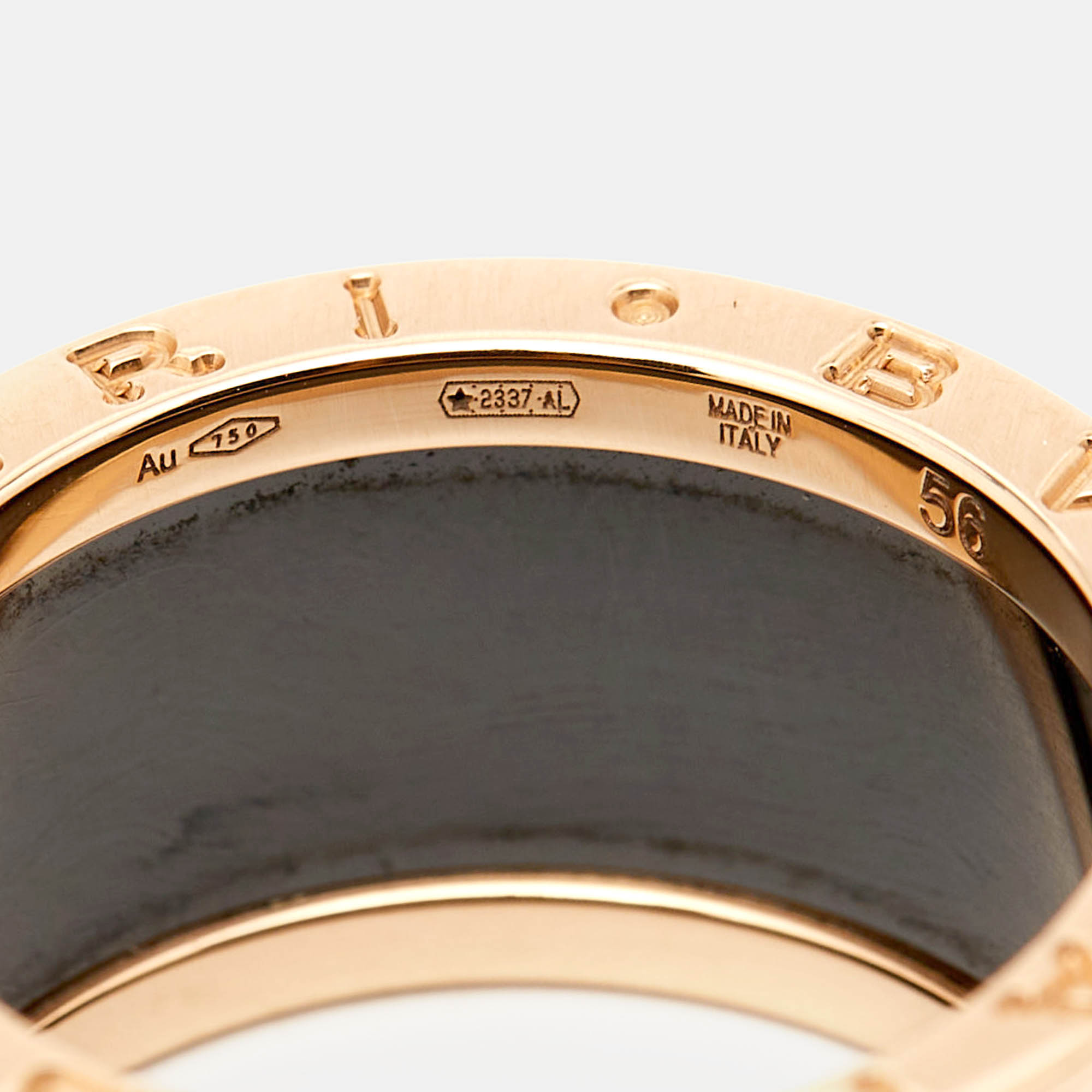 Bvlgari B.Zero1 Black Ceramic 18k Rose Gold 4 Band Ring Size 56