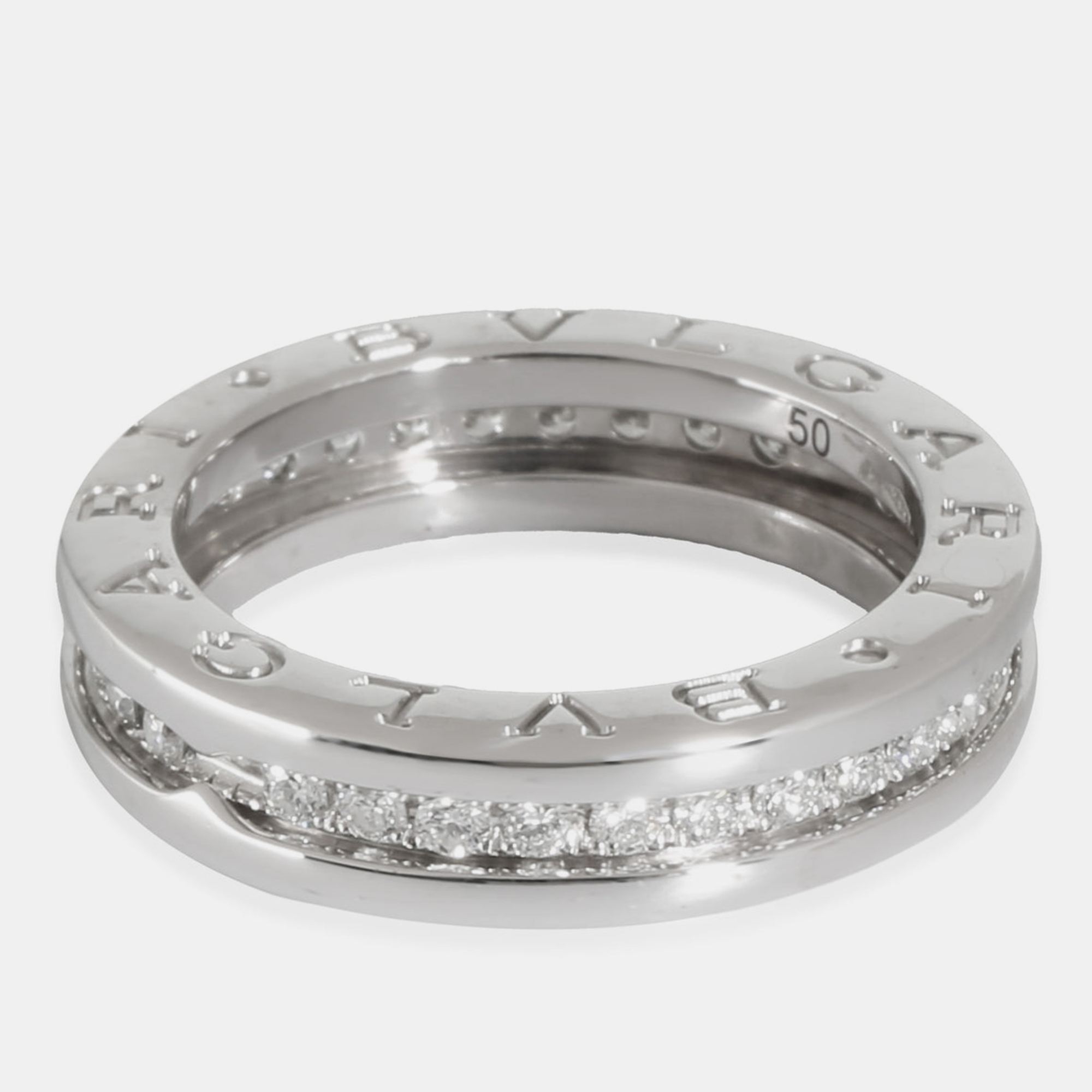 Bvlgari 18K White Gold And Diamond B.Zero1 Band Ring EU 50