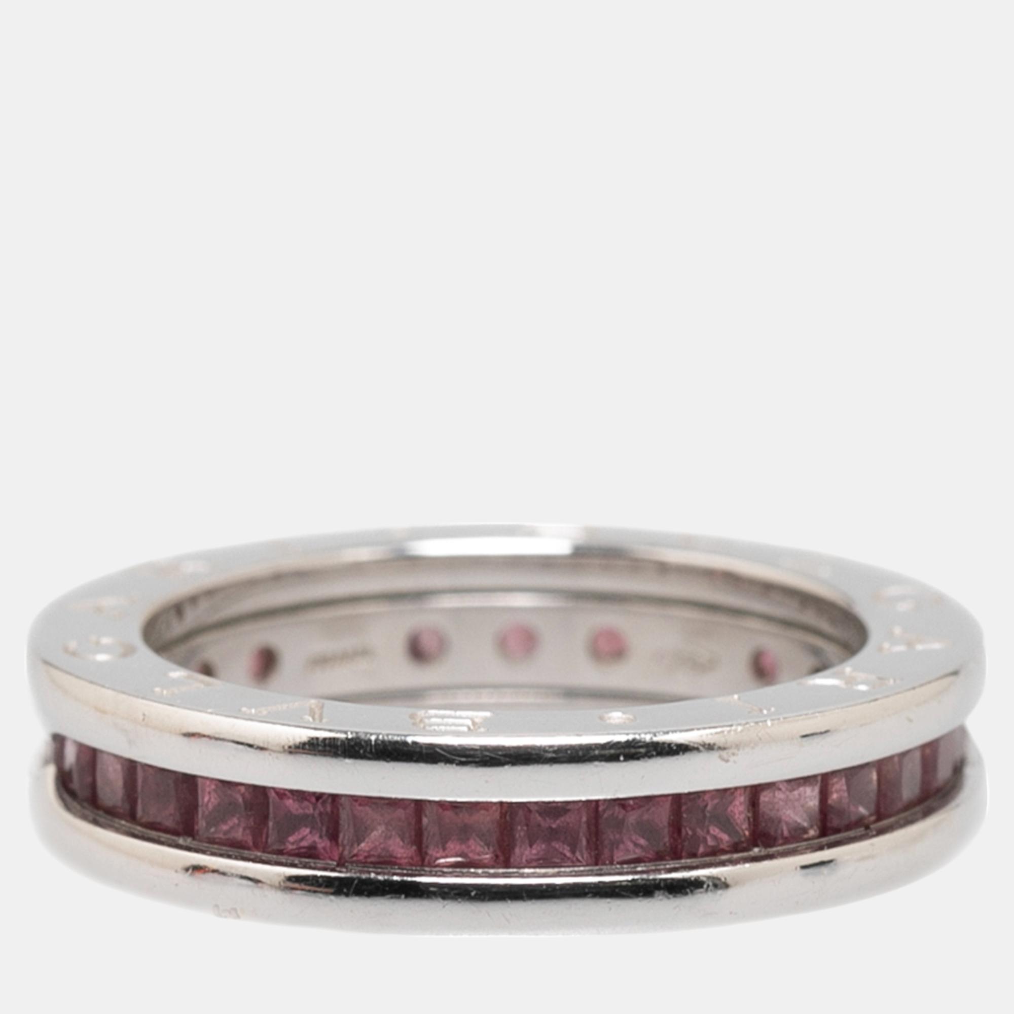 Bvlgari 18K White Gold Garnet B.Zero1 Band Ring EU 50.5