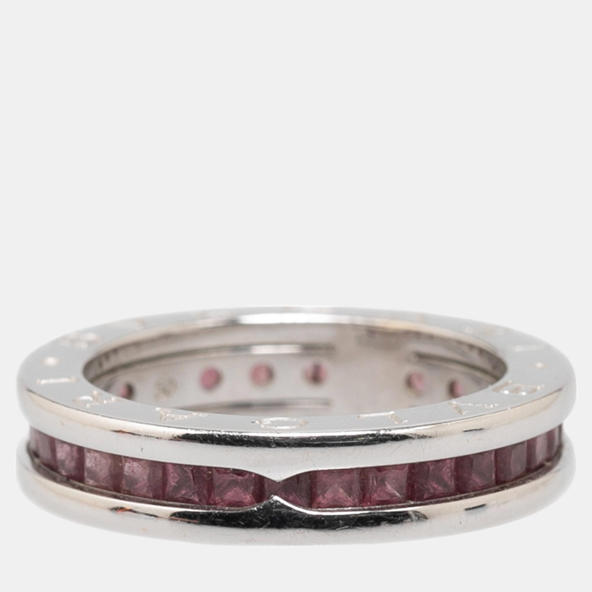 Bvlgari 18K White Gold Garnet B.Zero1 Band Ring EU 50.5