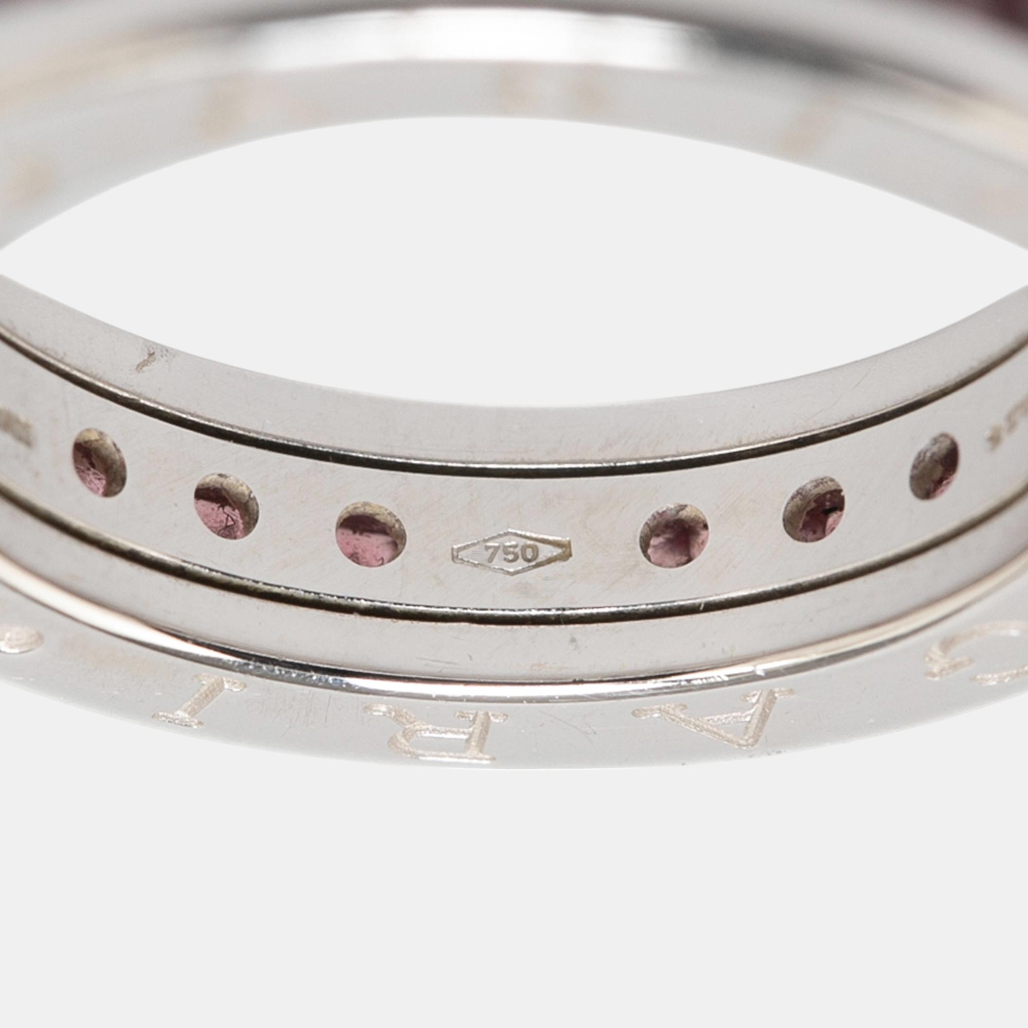 Bvlgari 18K White Gold Garnet B.Zero1 Band Ring EU 50.5