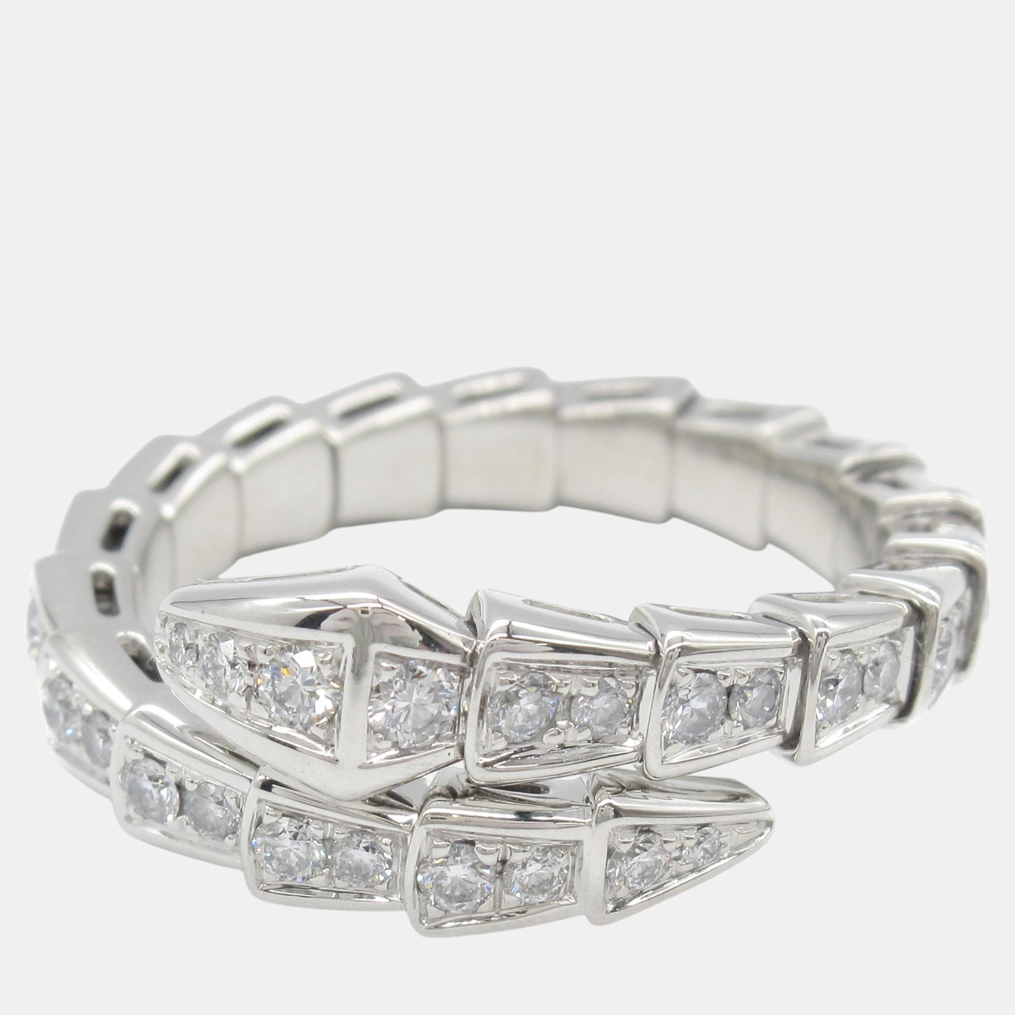 Bvlgari 18k White Gold Serpenti Viper Diamond Ring EU 54