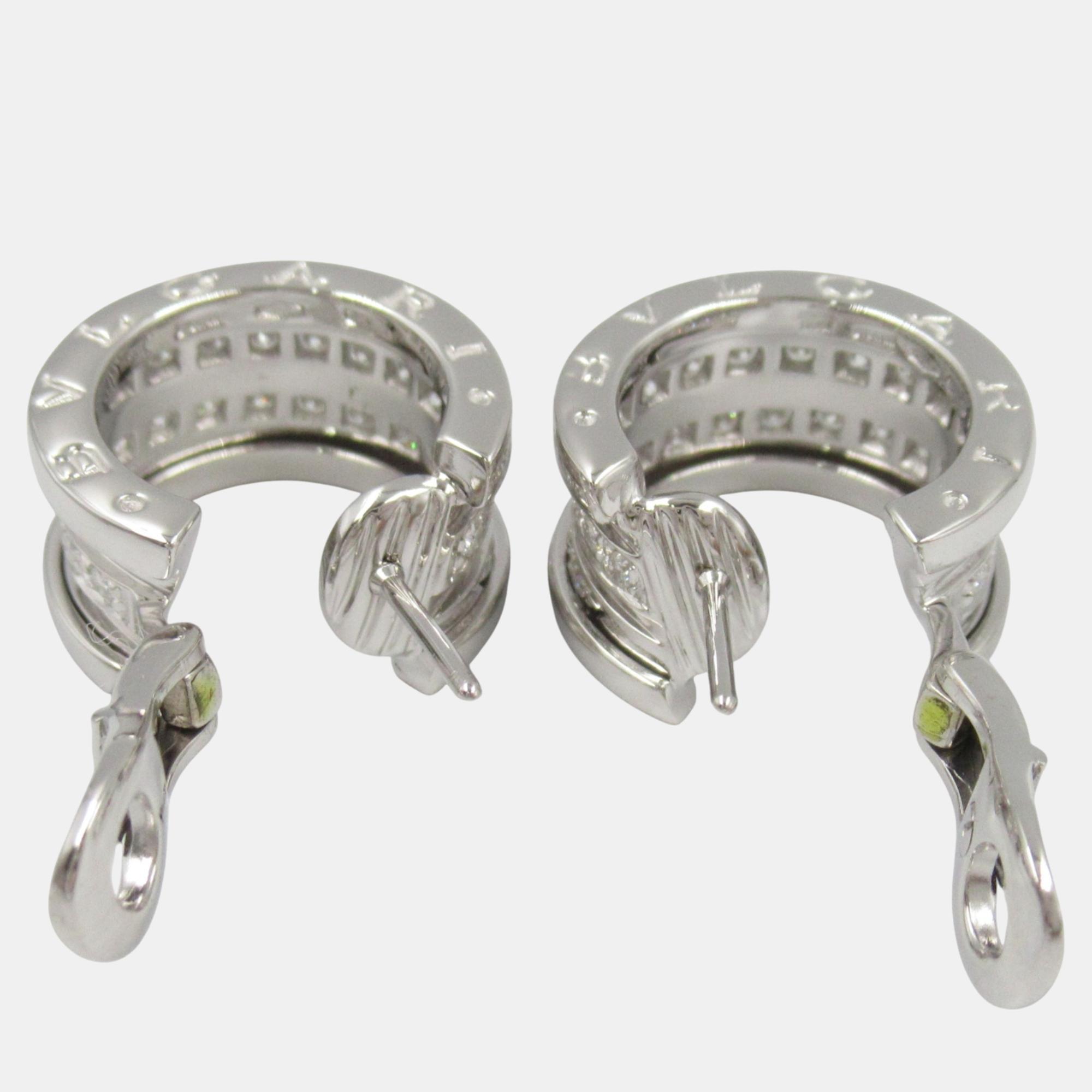 Bvlgari B-zero1 Diamond Earrings 18k White Gold Clear Metal