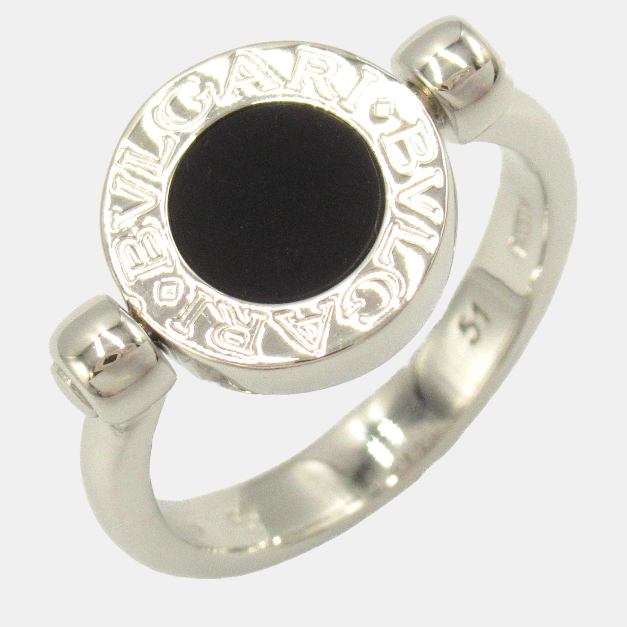 Bvlgari 18K White Gold and Diamond Flip Band Ring EU 51