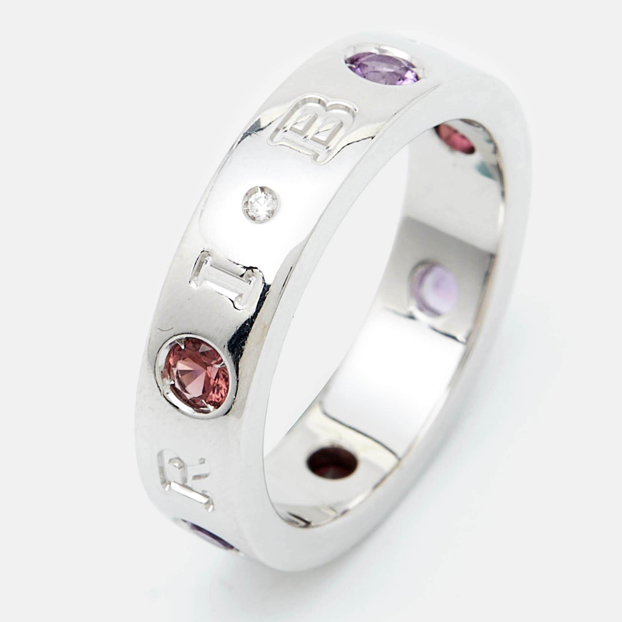 Bvlgari Roman Sorbets Multi Gemstones 18k White Gold Ring Size 54