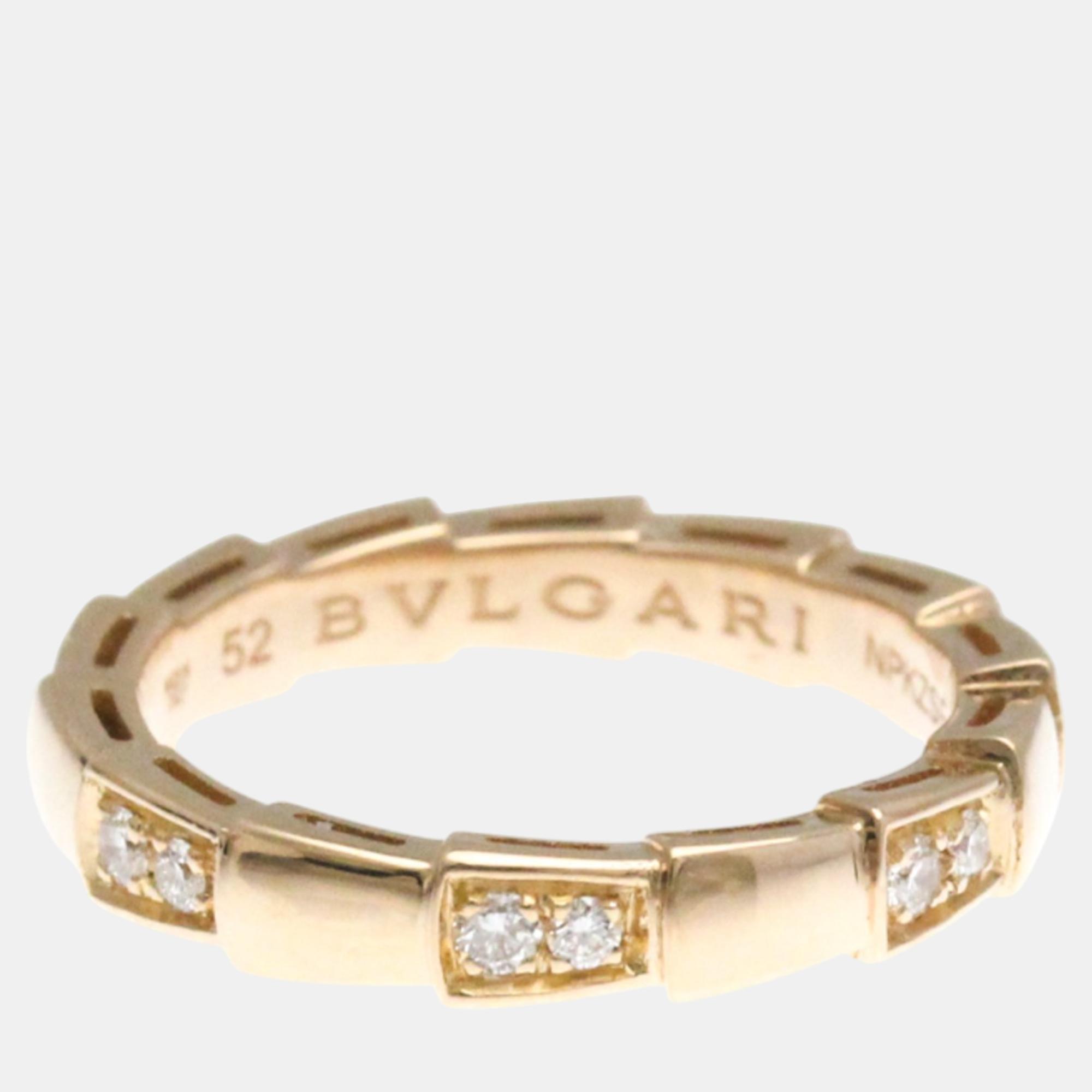 Bvlgari 18K Rose Gold and Diamond Serpenti Viper Band Ring EU 52