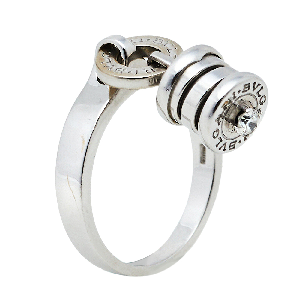 Bvlgari B.Zero1 Diamond 18k White Gold Charm Ring Size EU 54.5