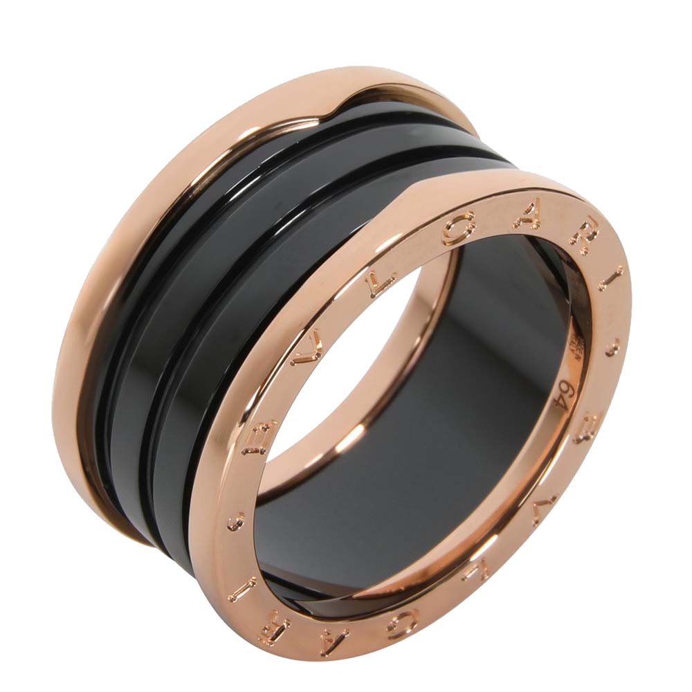 Bulgari B.Zero 1 Black Ceramic Band 18K Rose Gold Ring Size EU 64