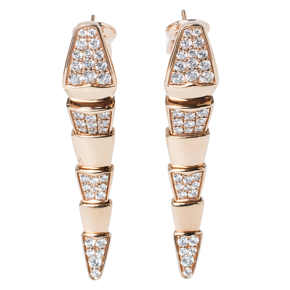 Bvlgari Serpenti Diamond 18K Rose Gold Long Earrings