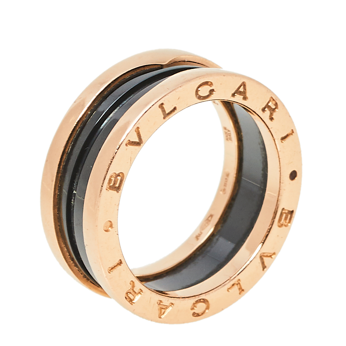 Bvlgari B.Zero1 18K Rose Gold & Black Ceramic Two-Band Ring Size 54