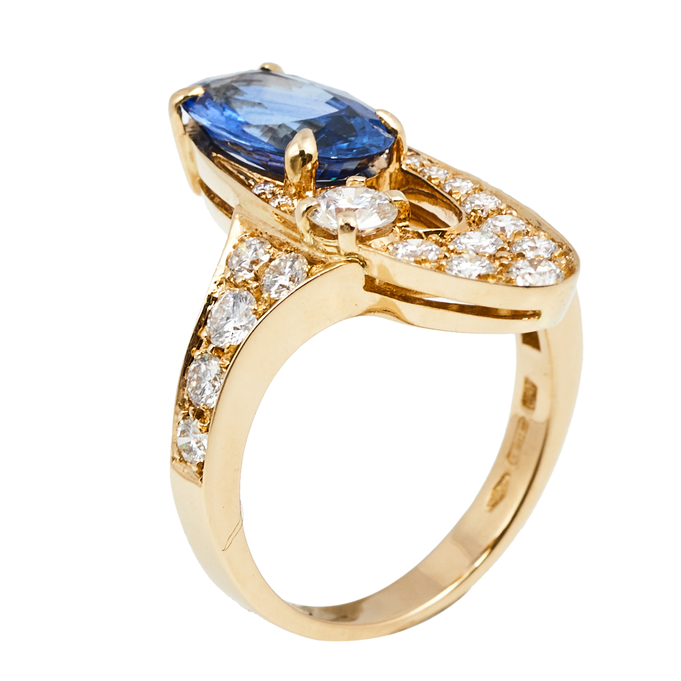 Bvlgari Elisia Sapphire and Diamond 18K Yellow Gold Ring Size 51