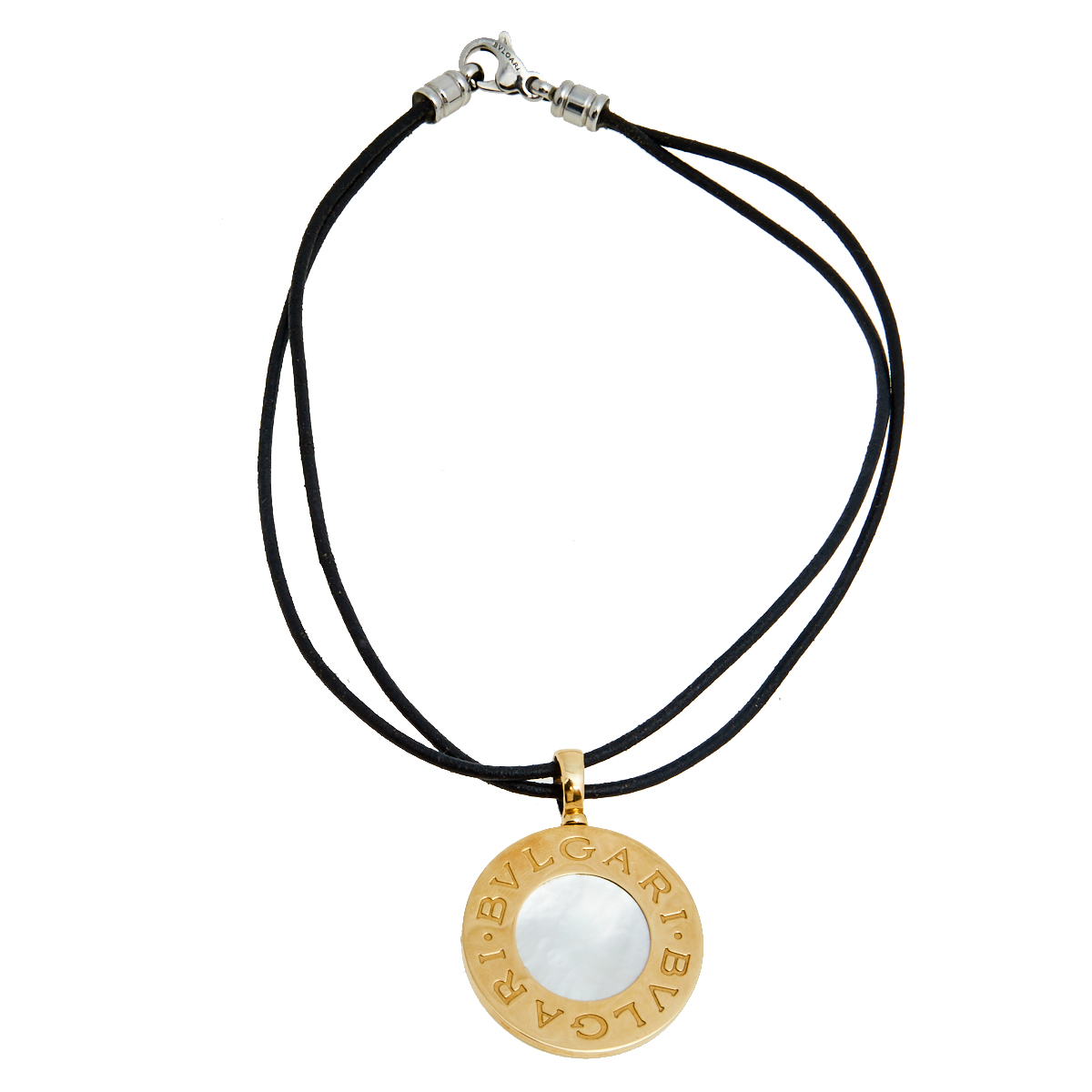 Bvlgari Bvlgari Mother of Pearl Onyx Stainless Steel 18K Yellow Gold Leather Cord Pendant Necklace
Bvlgari Bvlgari Mother of Pearl Onyx Stainless Steel 18K Yellow Gold Leather Cord Pendant Necklace