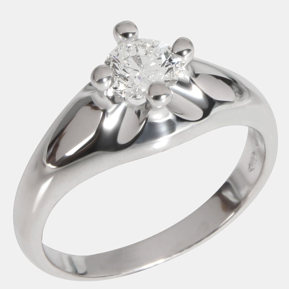 BVLGARI Diamond Corona Solitaire Engagement Ring In 18K White E VVS2 0.3 CTW Ring Size 4.25