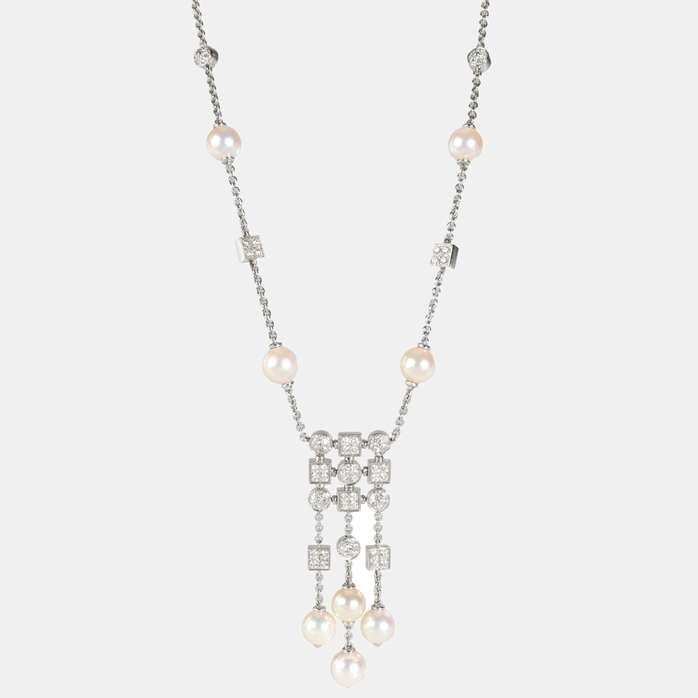 Bvlgari lucea pearl diamond necklace in 18k white gold 1.56 ctw