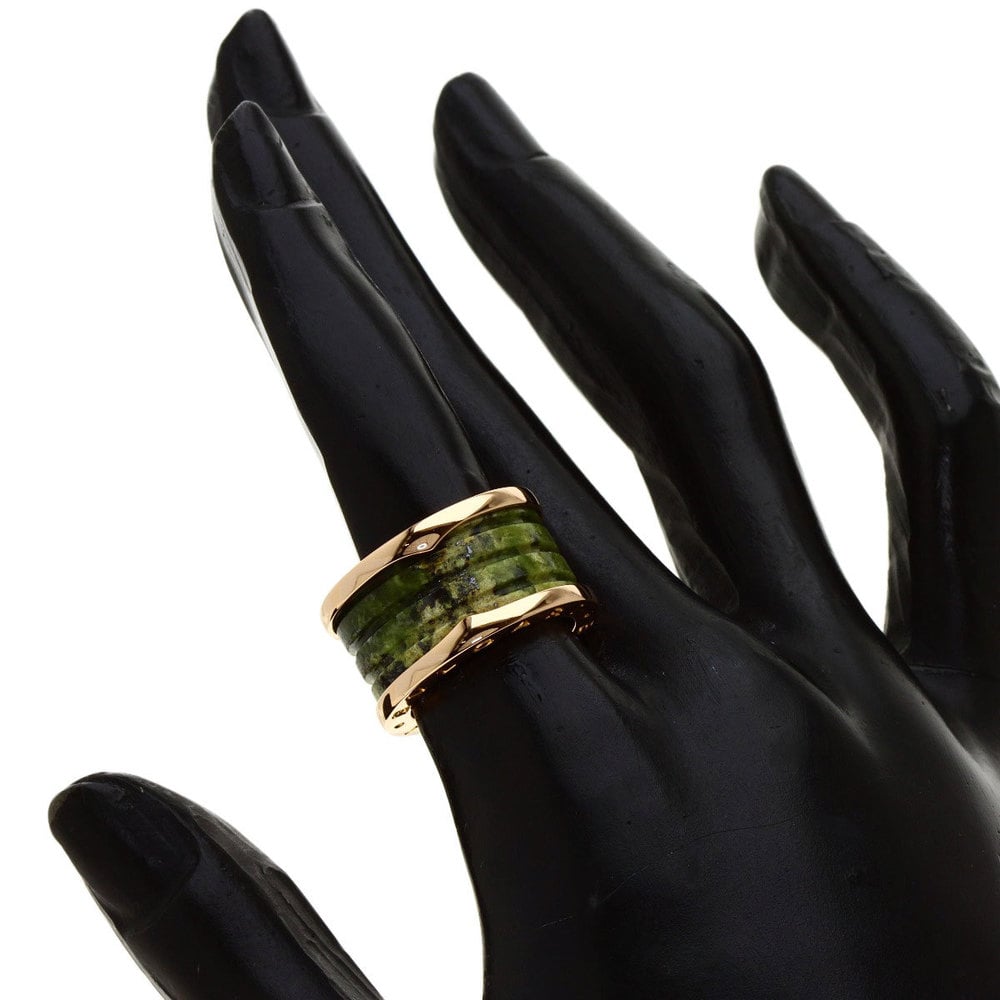 Bvlgari B.Zero1 Bohenite Green 18K Rose Gold Marble Ring EU 51