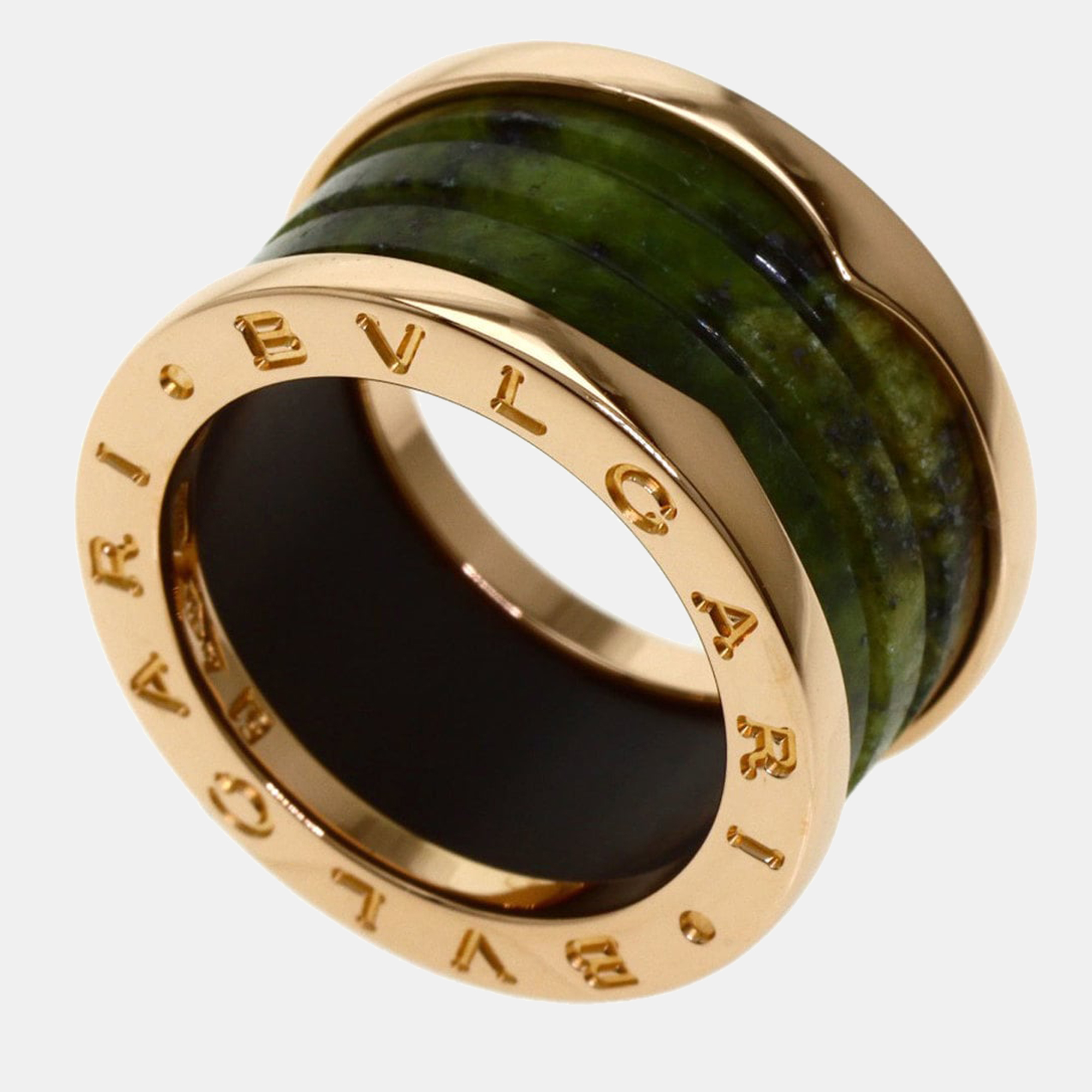 Bvlgari B.Zero1 Bohenite Green 18K Rose Gold Marble Ring EU 51