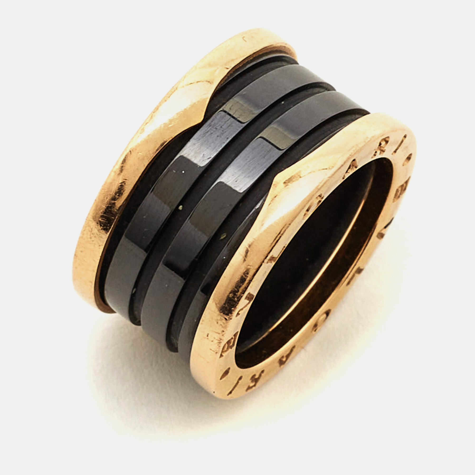 Bvlgari B.Zero1 4-Band Ceramic 18k Rose Gold Ring Size 52