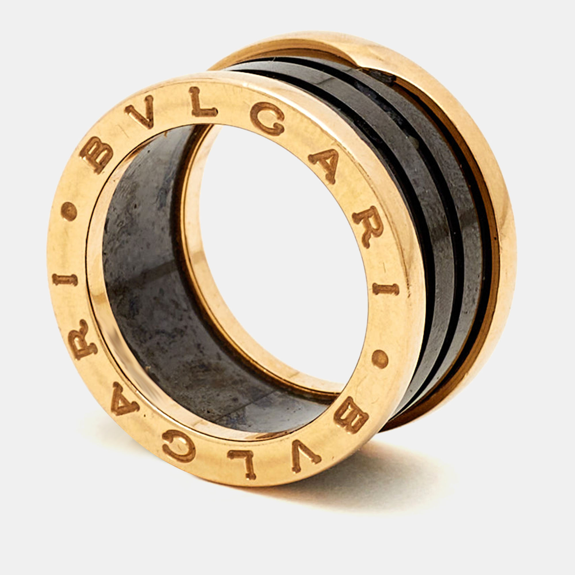 Bvlgari B.Zero1 4-Band Ceramic 18k Rose Gold Ring Size 52