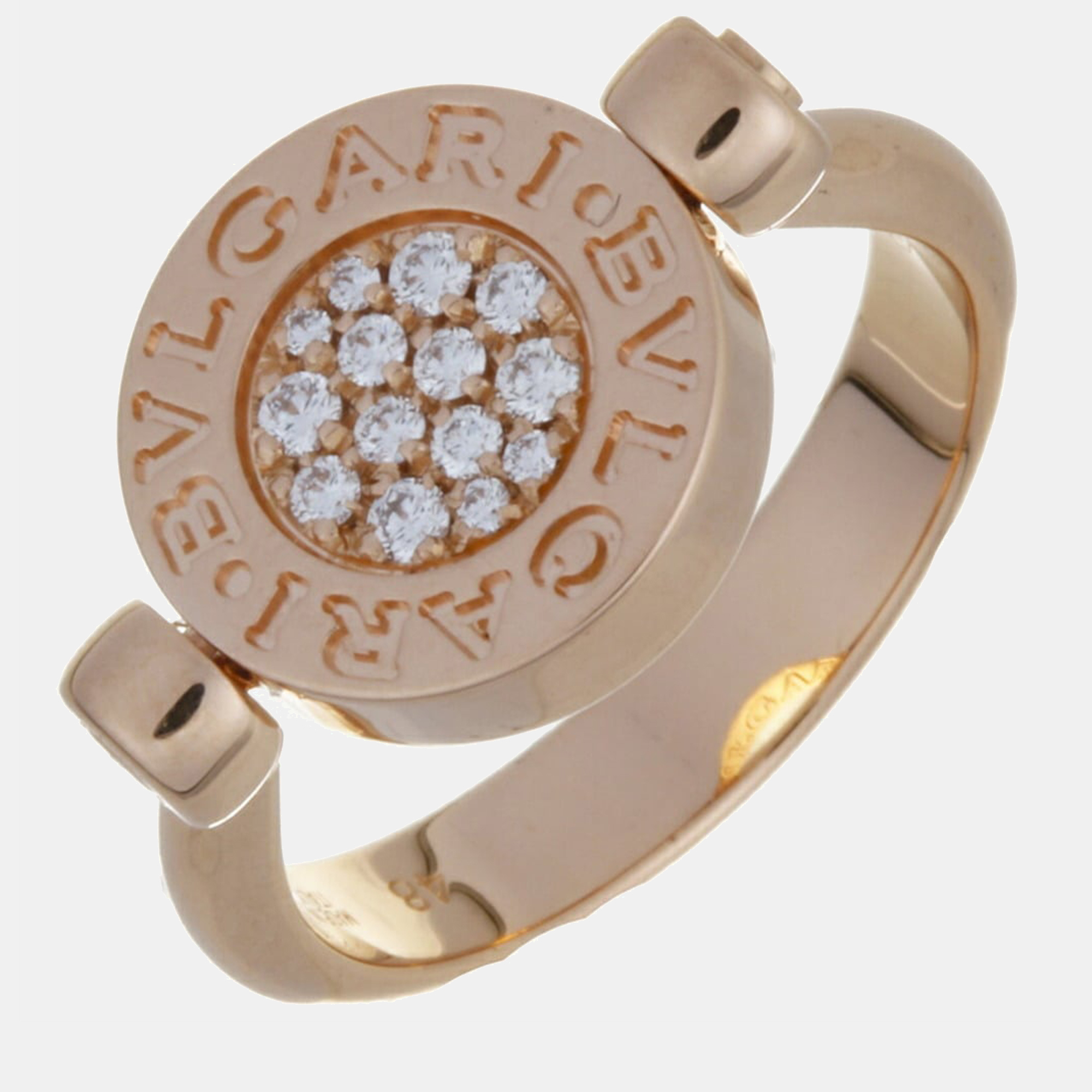 Bvlgari 18K Rose Gold Diamond Mother Of Pearl Ring EU 48