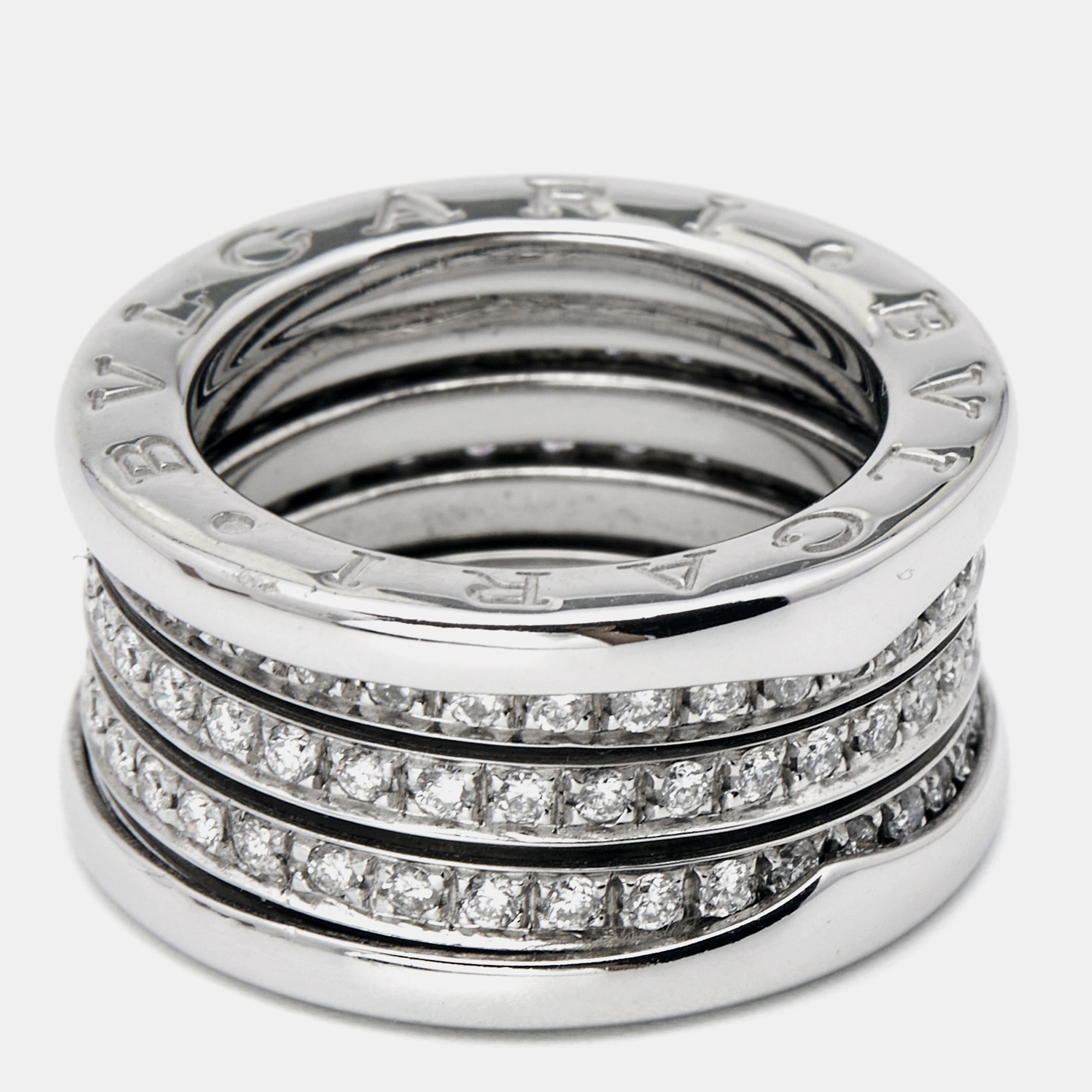 Bvlgari B.Zero1 Diamond 18k White Gold Band Ring Size 48